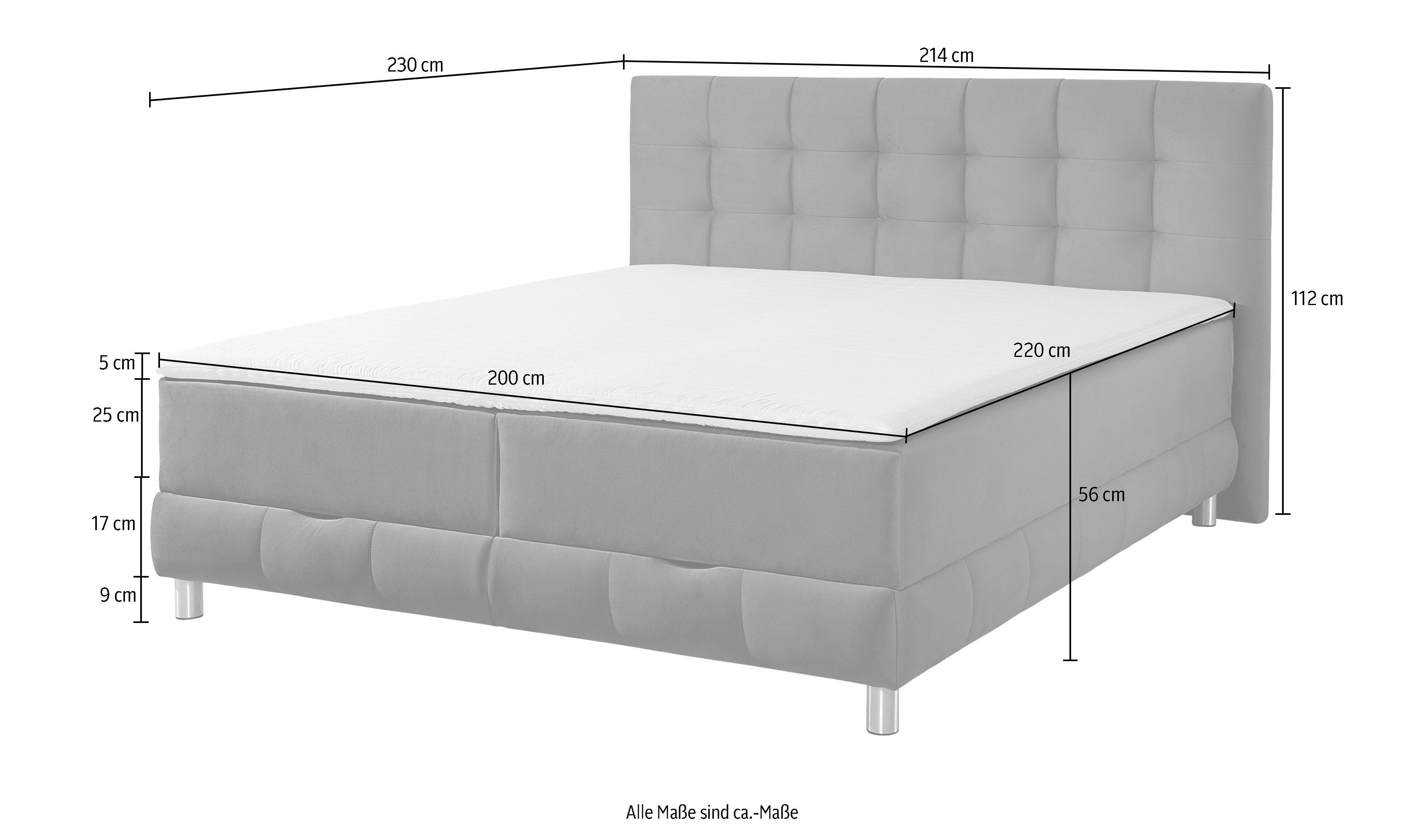 INOSIGN Boxspring Vaasa inclusief bedlade & topper, xxl-uitvoering, extra lengte 220 cm