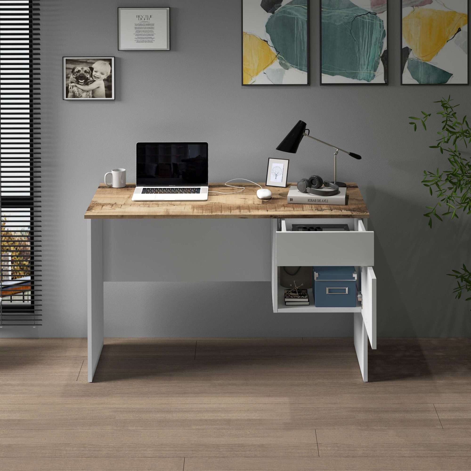 INOSIGN Bureau Sunrise, kleine computertisch, bureautafel met 1 deur & 1 lade, tafelblad breedte 110 cm, made in italy