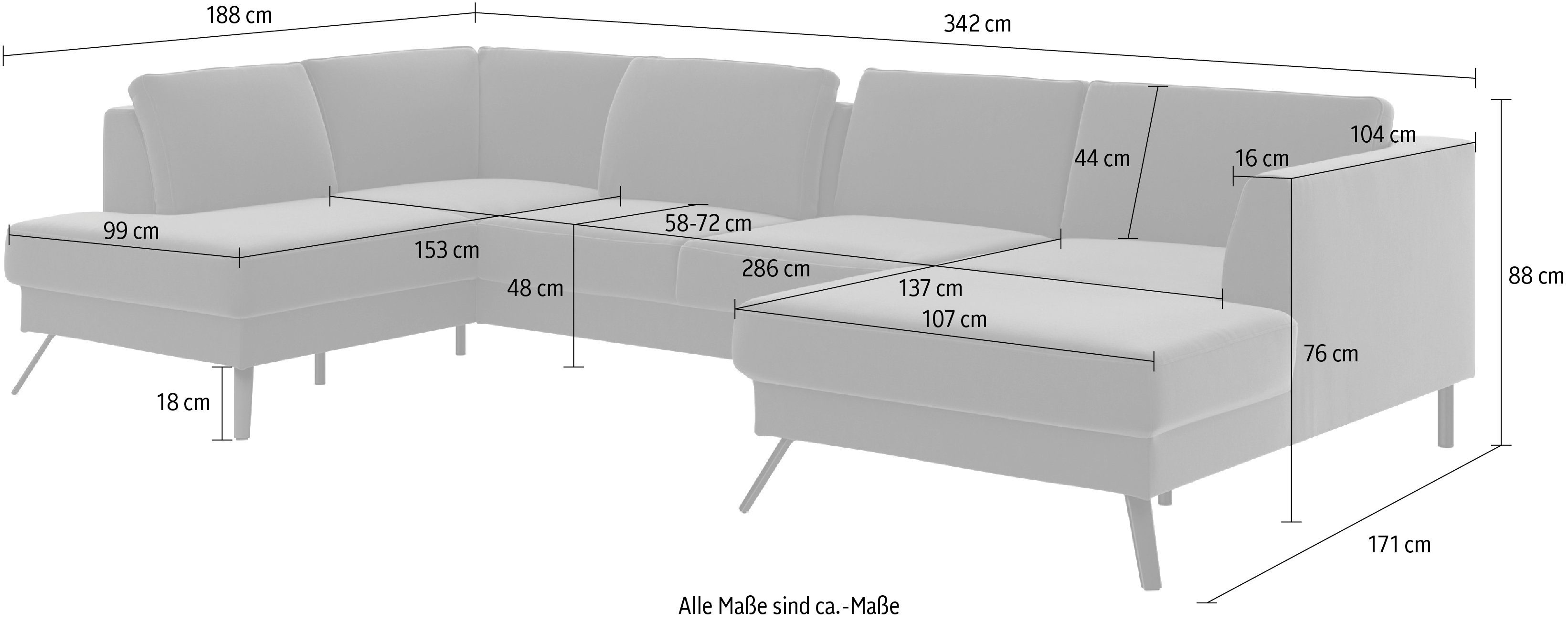 sit&more Zithoek Lindholm U-vorm met zitdiepteverstelling en binnenvering
