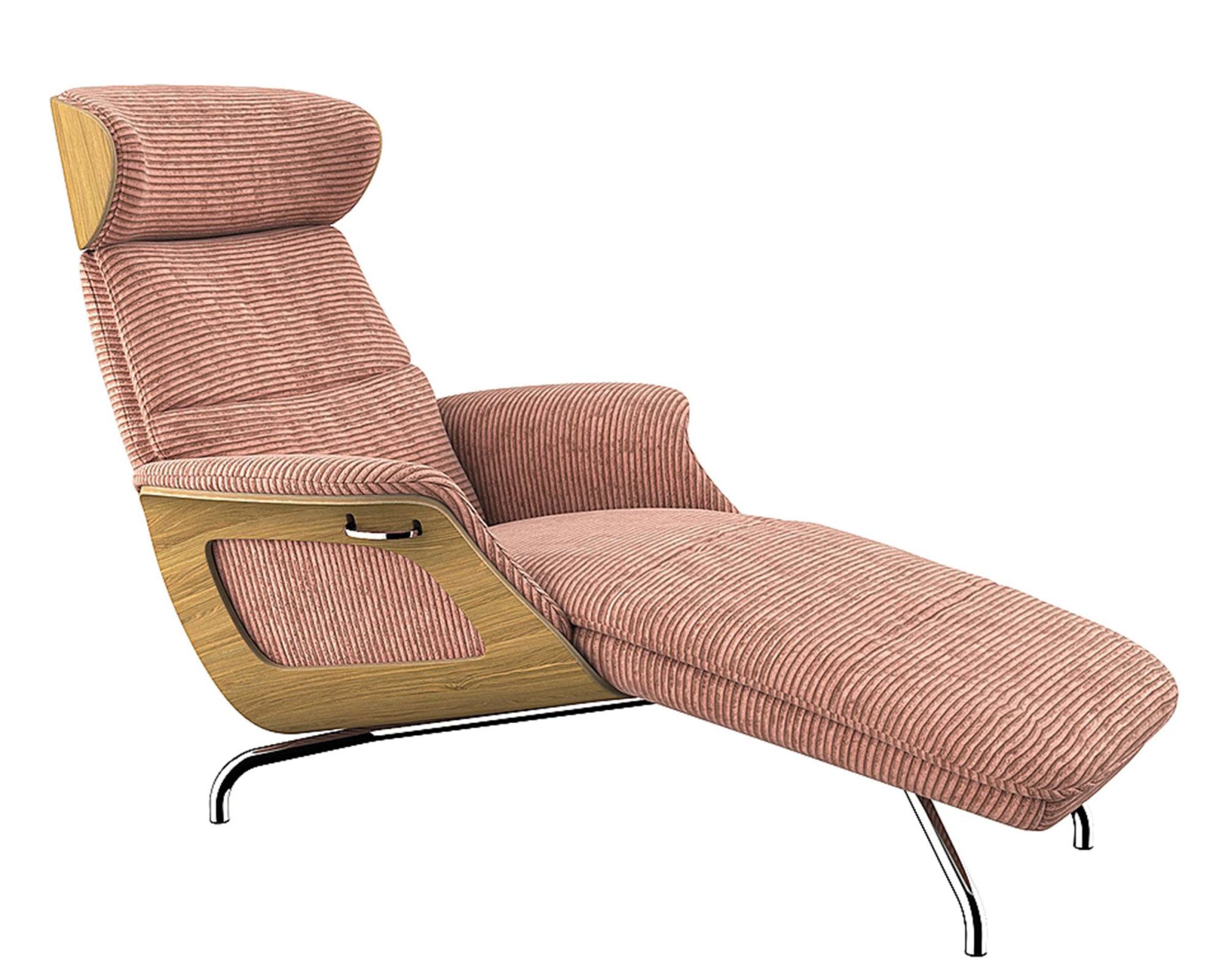 FLEXLUX Loungestoel Clement chaise longue, relaxstoel, ligstoel Rug- en hoofdsteunverstelling, armleuning, geolied eiken, voet van aluminium