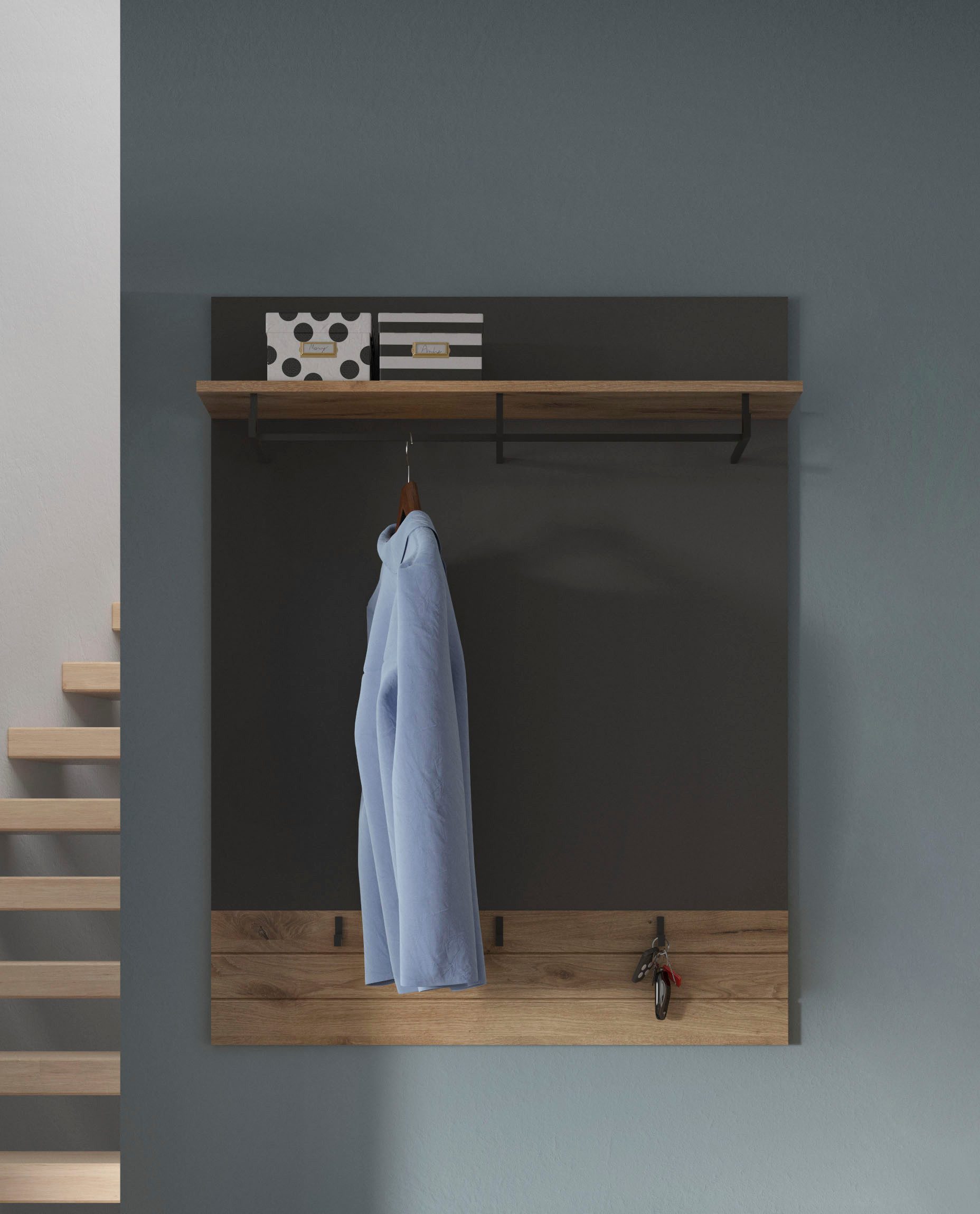 INOSIGN Kapstokpaneel Riga, Hoogte 117 cm, met hoedenplank, kledingstang, 3 Haken