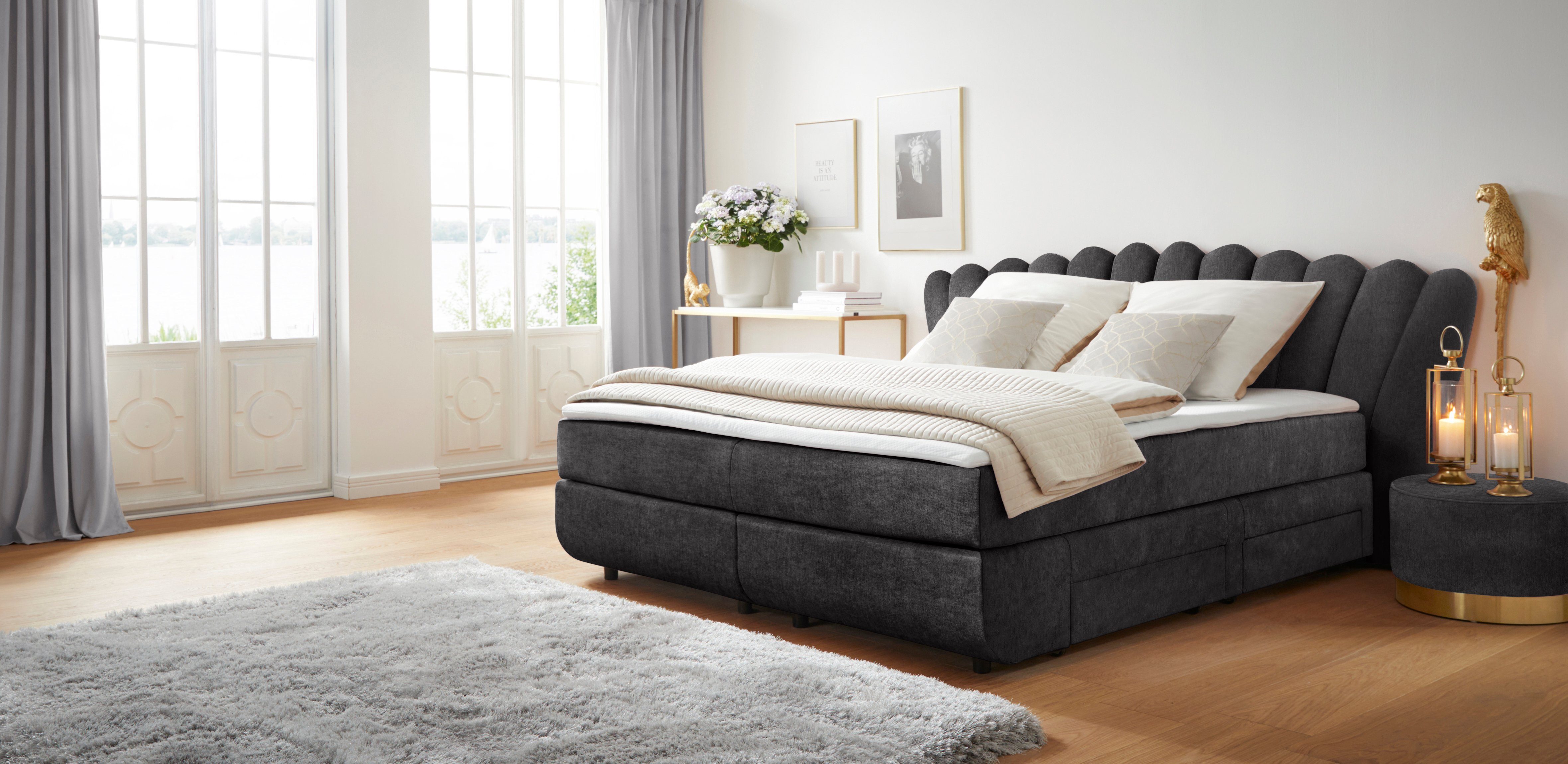 Leonique Boxspring Fleurir Breedte 180 cm- met praktische laden! Topmatras inclusief! In 3 verschillende ligbreedtes: 90, 140 en 180 cm.