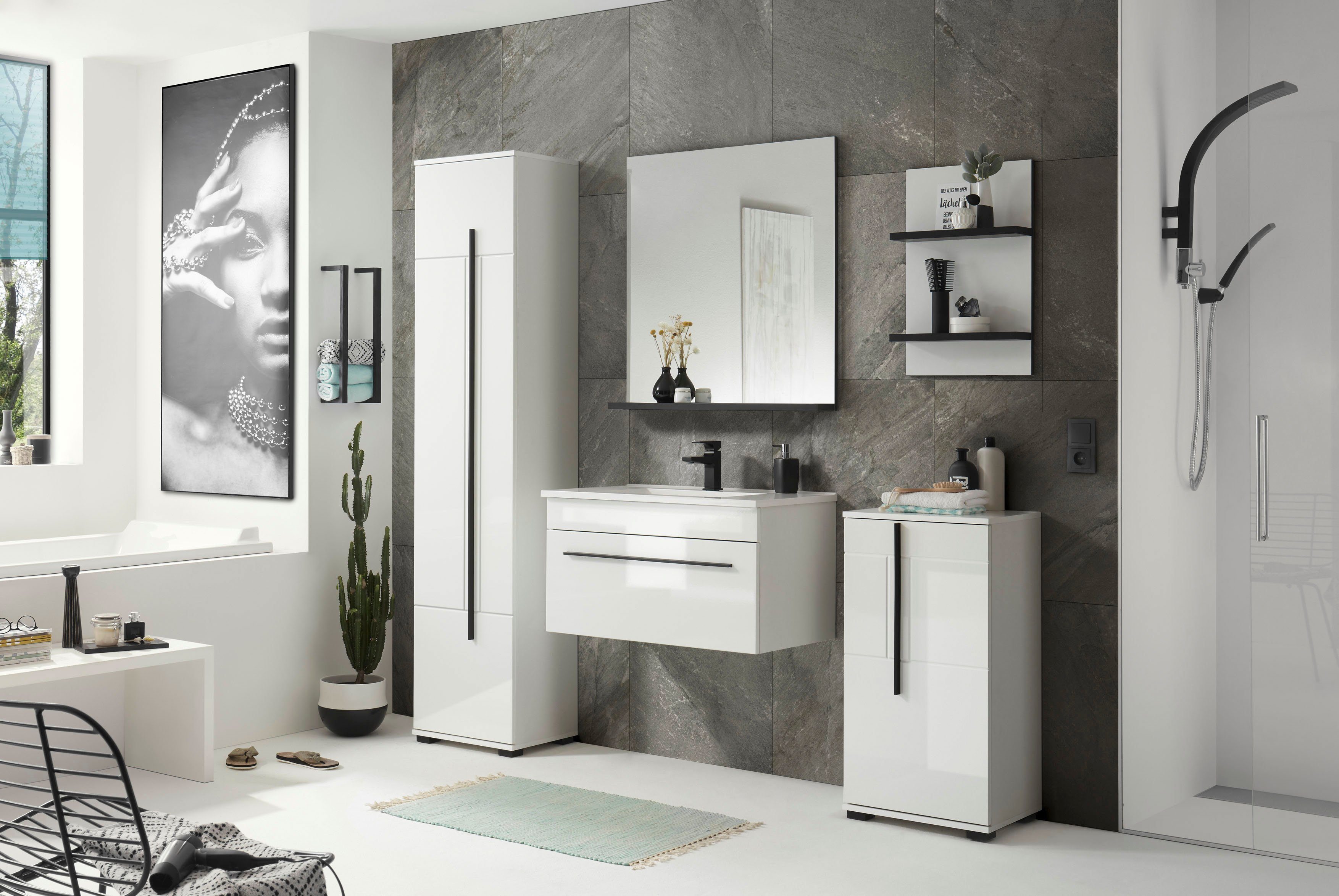 INOSIGN Hoge kast Cantara, Badschrank in Hochglanz Weiß, Hochschrank im modernen Design