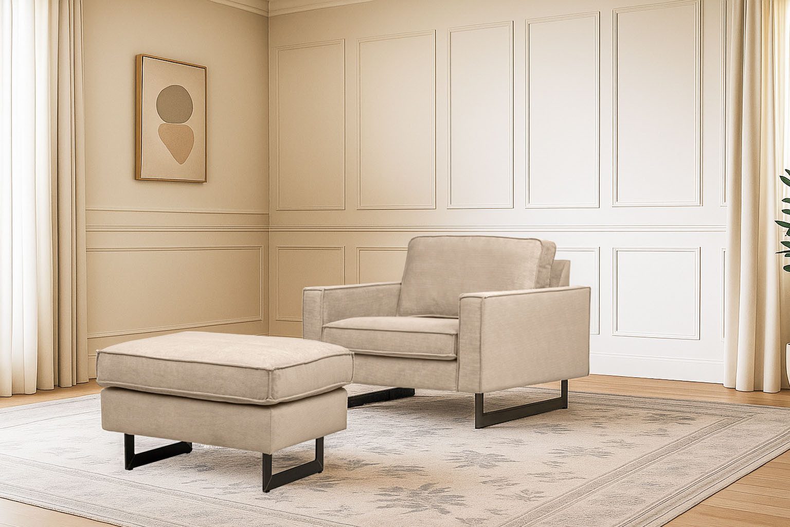 Places of Style Loveseat Pinto 105 cm, cord, chenille, leerlook (set)