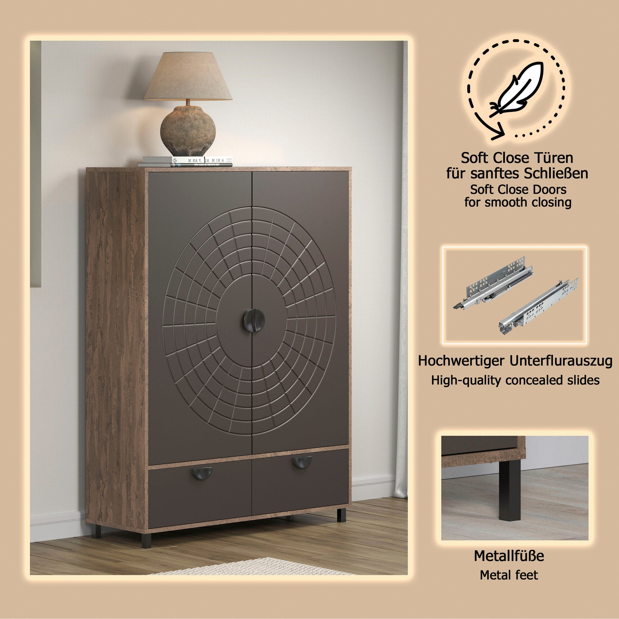 INOSIGN Highboard Fusion Opbergkast met bijzonder cirkelpatroon - (B/D/H) 120/42/163 cm (1 stuk)