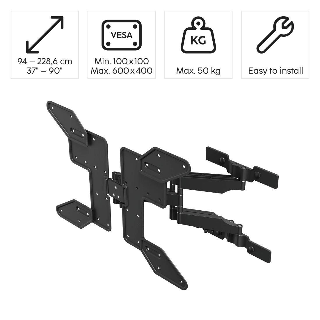 Hama Tv-wandhouder OLED, kantelbaar, volledig beweeglijk, 37-90", 43", 50", 55", 65", 75"