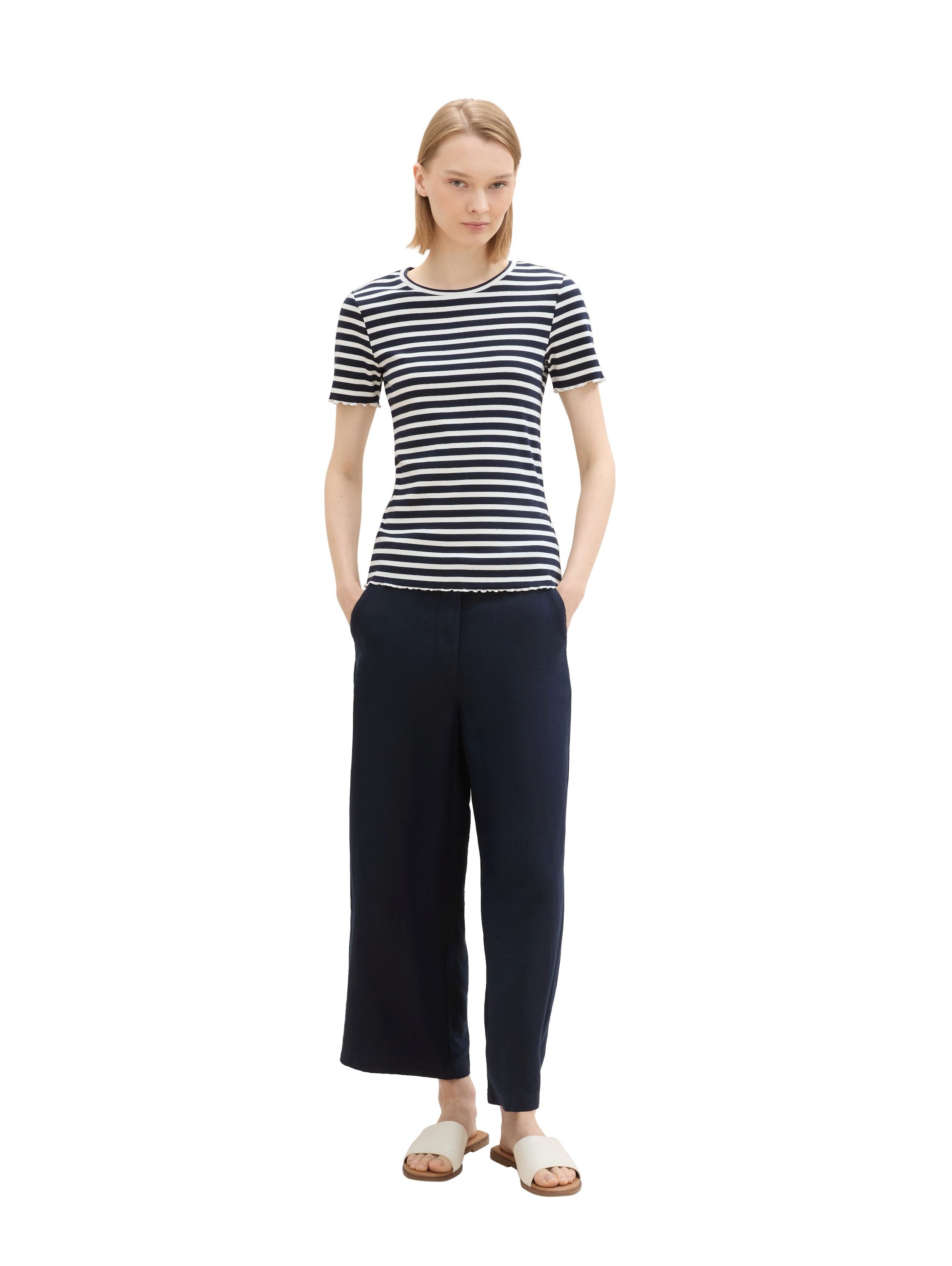 Tom Tailor Denim T-shirt in duo-pack met ribstructuur en gekrulde randen (set, 2-delig)