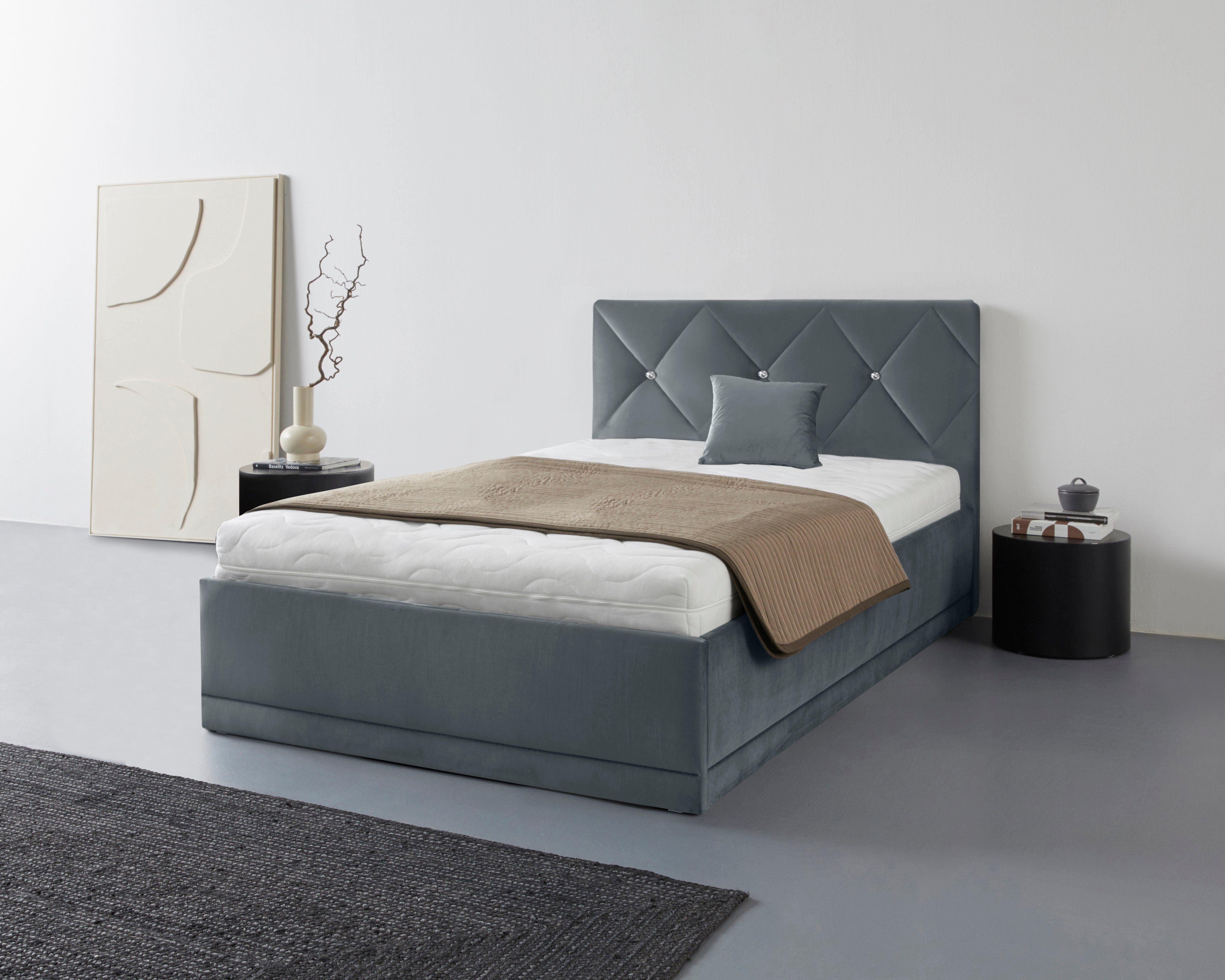 Westfalia Polsterbetten Gestoffeerd bed ADAMAS ook met bedlade, knoopdetails met stras