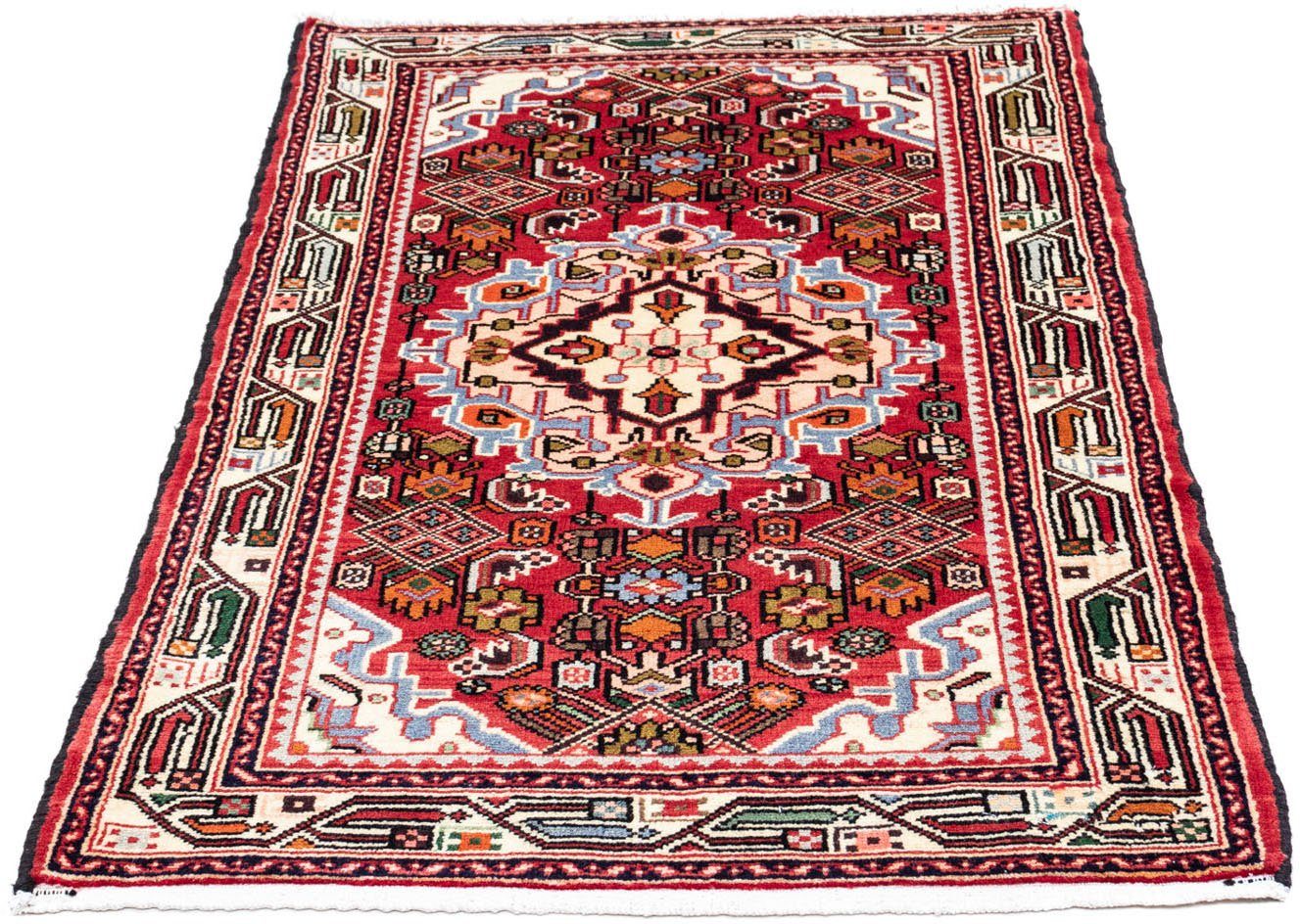 morgenland Wollen kleed Hosseinabad medaillon rosso chiaro 125 x 80 cm Handgeknoopt