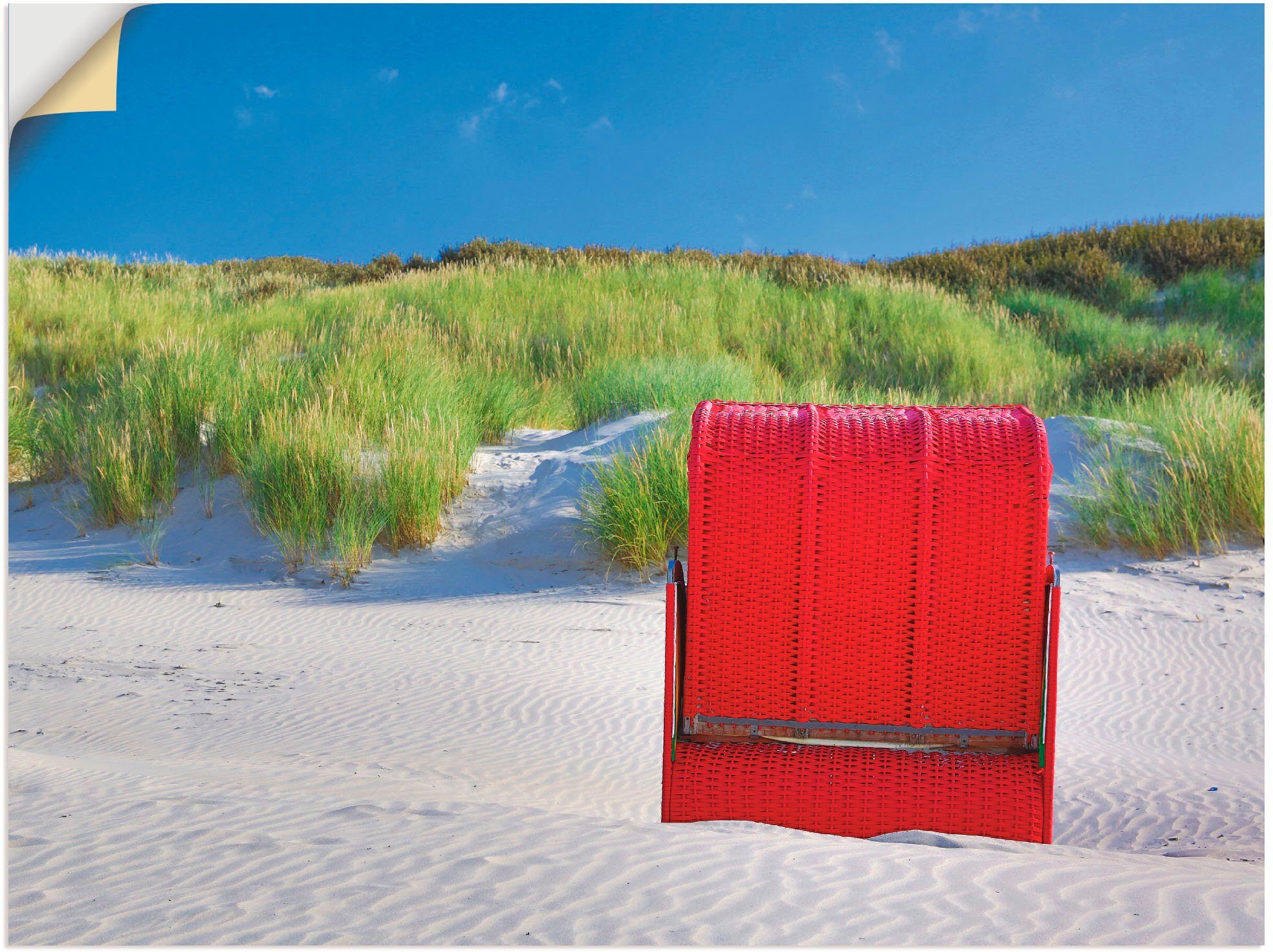 Artland Artprint Rode strandstoel in vele afmetingen & productsoorten -artprint op linnen, poster, muursticker / wandfolie ook geschikt voor de badkamer (1 stuk)
