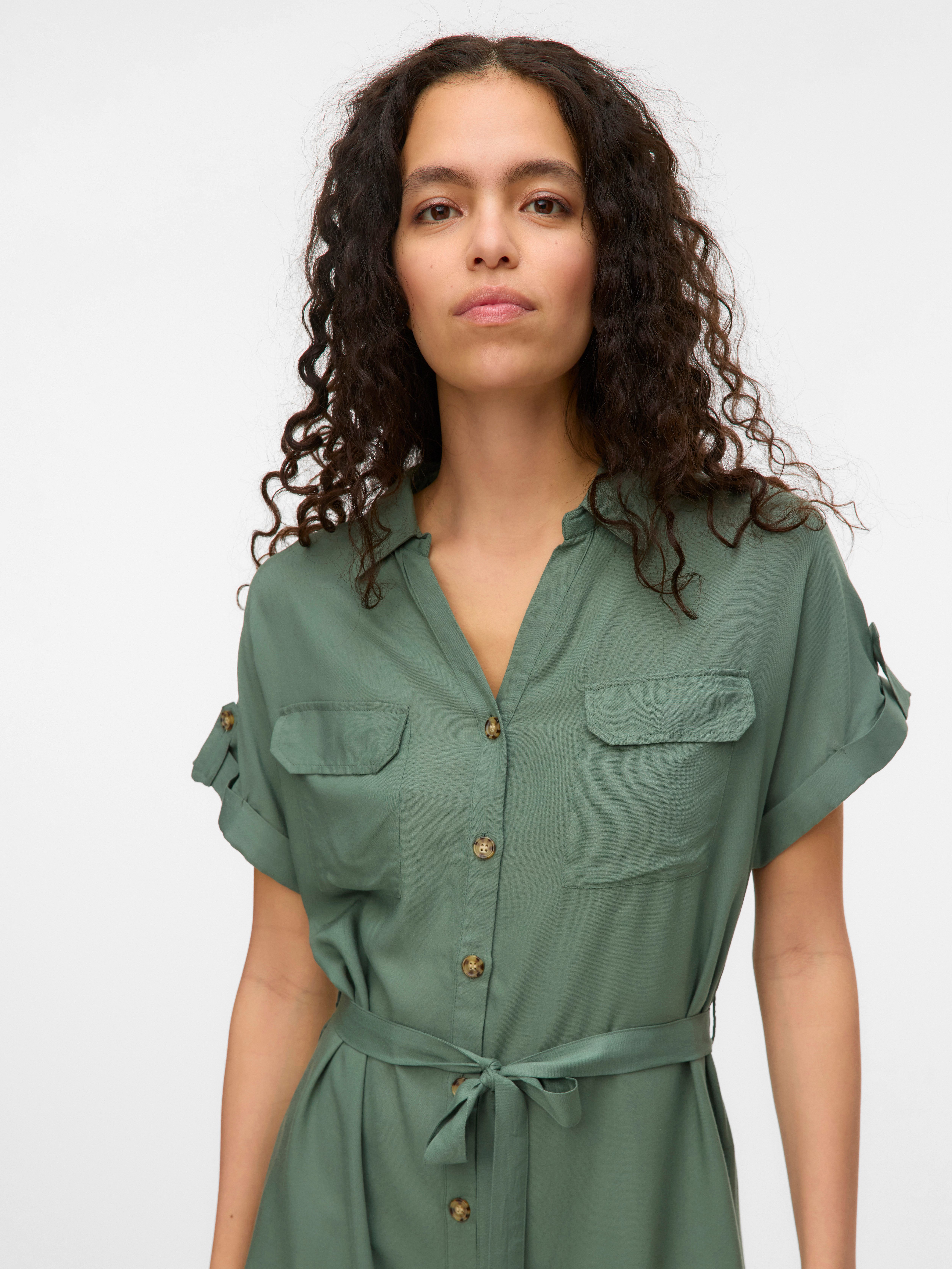 Vero Moda Midi-jurk VMBUMPY SS SHORT SHIRT DRESS WVN GA NOOS