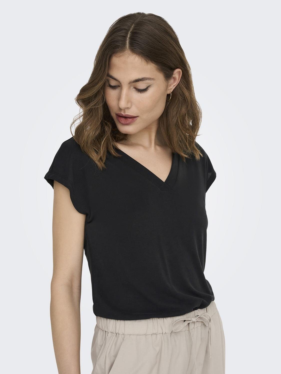 Only Shirt met V-hals ONLFREE S/S MODAL V-NEC TOP BOX JRS NOOS