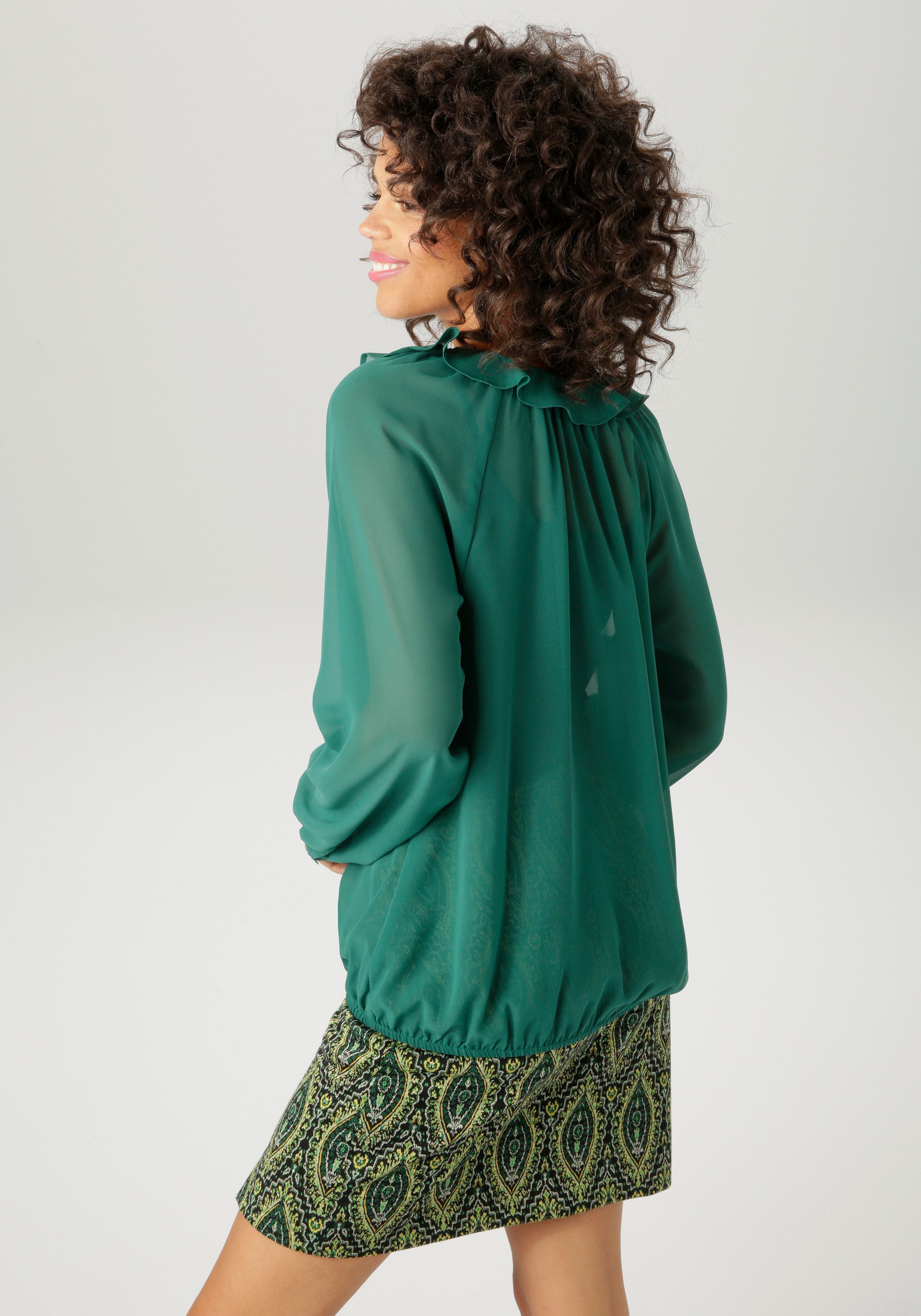 Aniston CASUAL Blouse zonder sluiting met ruches op de v-hals en op het voorpand - nieuwe collectie