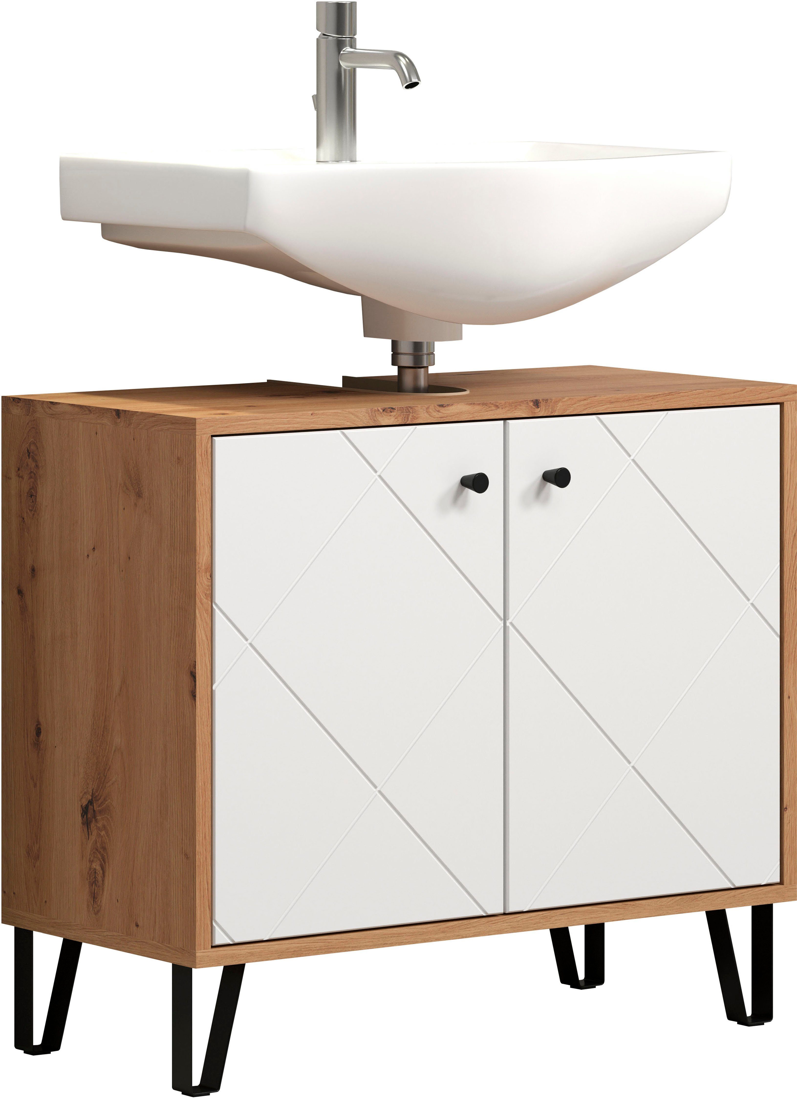 Places of Style Wastafelonderkast Tarragona Wastafel met frezingen in ruitlook - sifonuitsparing 7,5/24 cm (1 stuk)