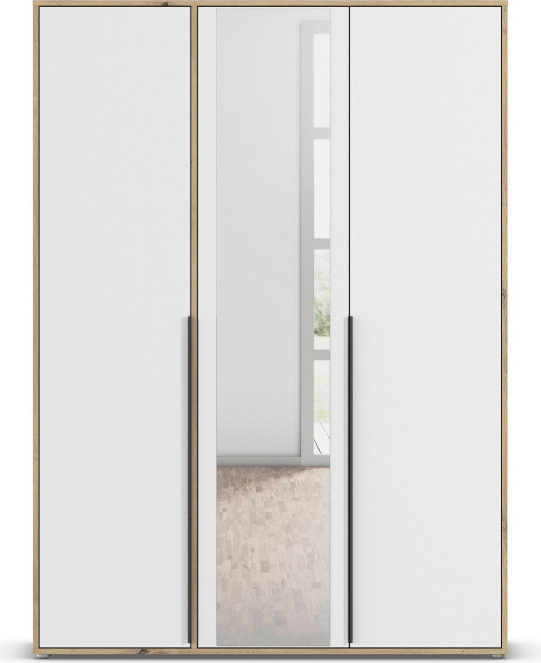 rauch Draaideurkast Kledingkast Kast Garderobe Wasmand NAGATA met Spiegel und modernen stangengriffen in graumetallic topseller made in germany