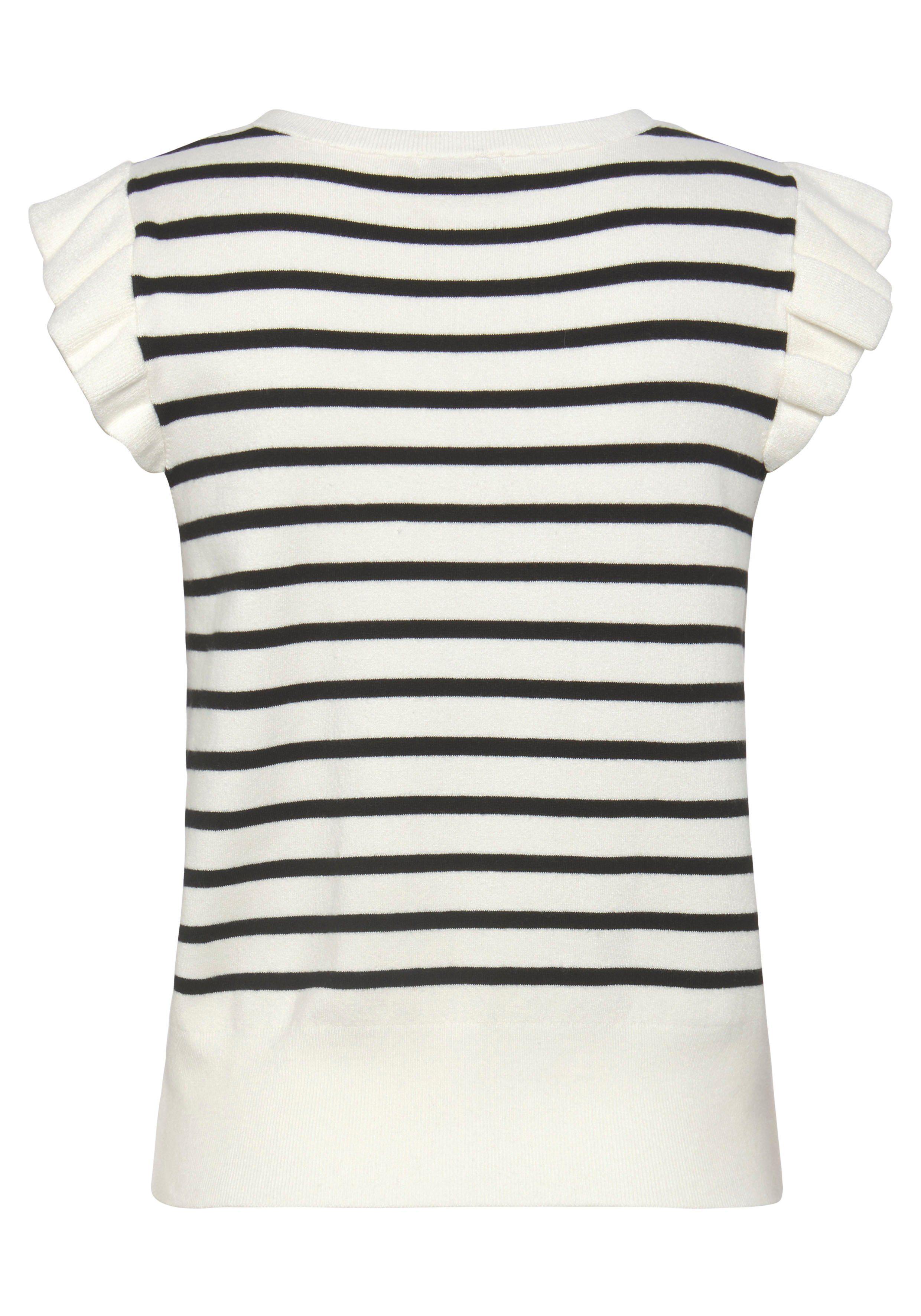 Lascana Gebreide top met strepen en vleugelmouwen, korte mouwen streep-pullover