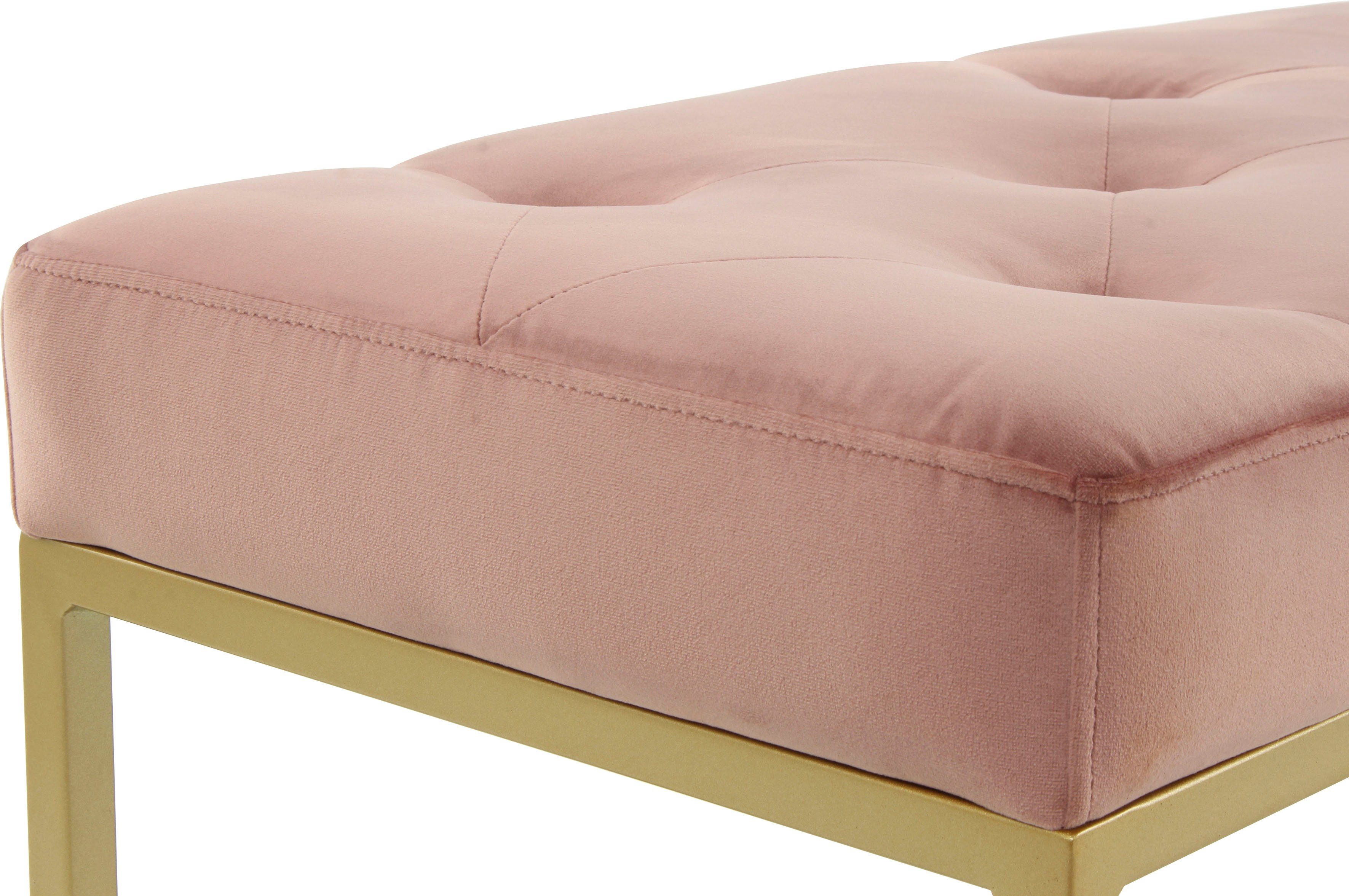 Kayoom Hockerbank Cameron 125, glamoureus ontwerp, glanzende metalen voeten, in fluweel-look comfortabel, elegant, met decoratieve knopen, goudkleur-gecoat ijzeren frame (1 stuk)