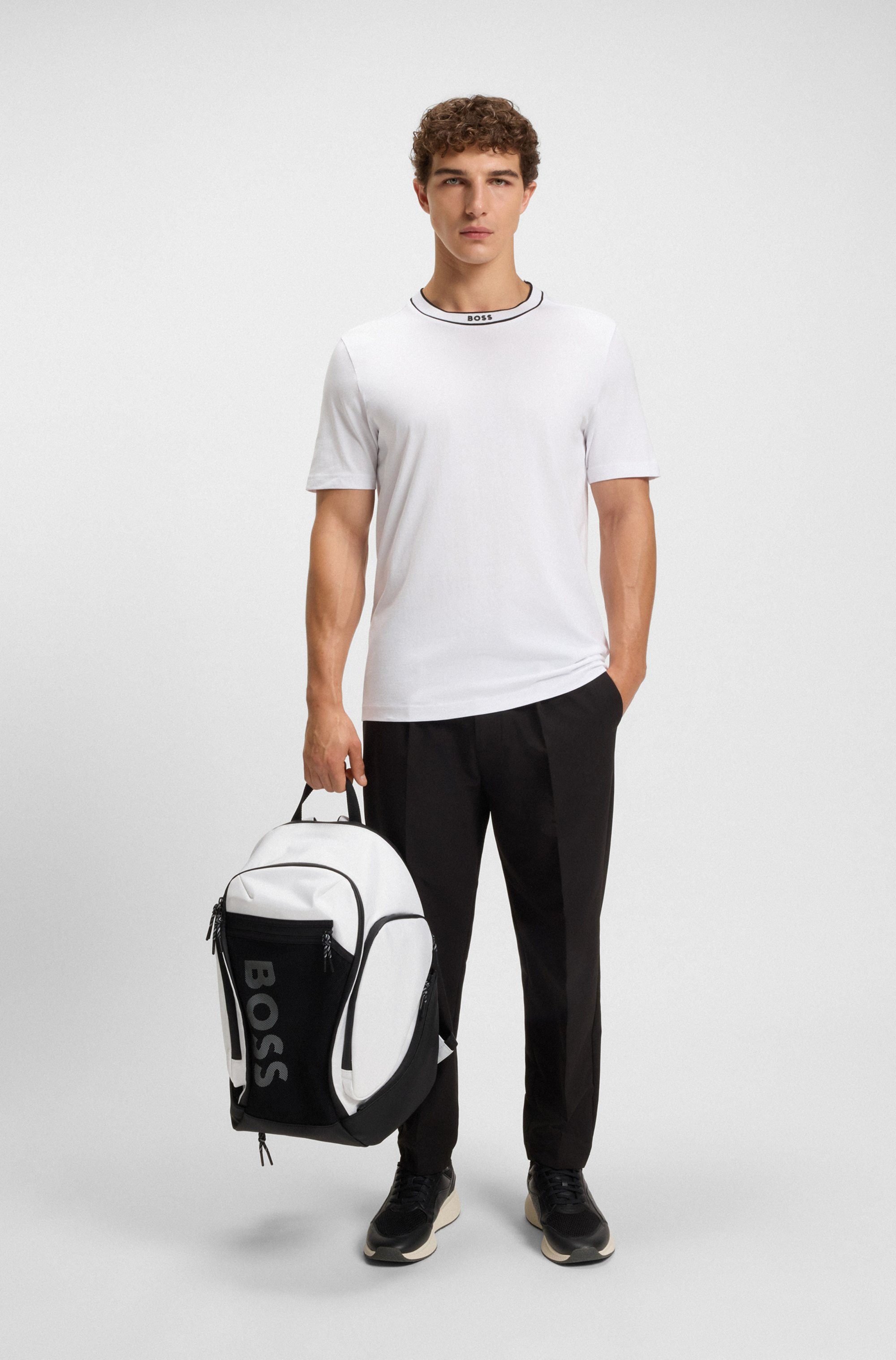 BOSS GREEN T-shirt Thee met streepdetail bij de hals