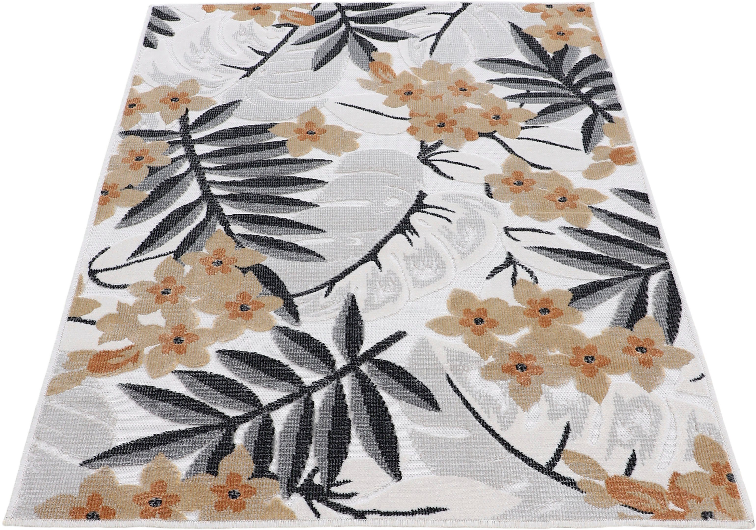 carpetfine Vloerkleed Deja 102 robust vlakweefsel, motief - florale palmbladeren, hoog-laag effect