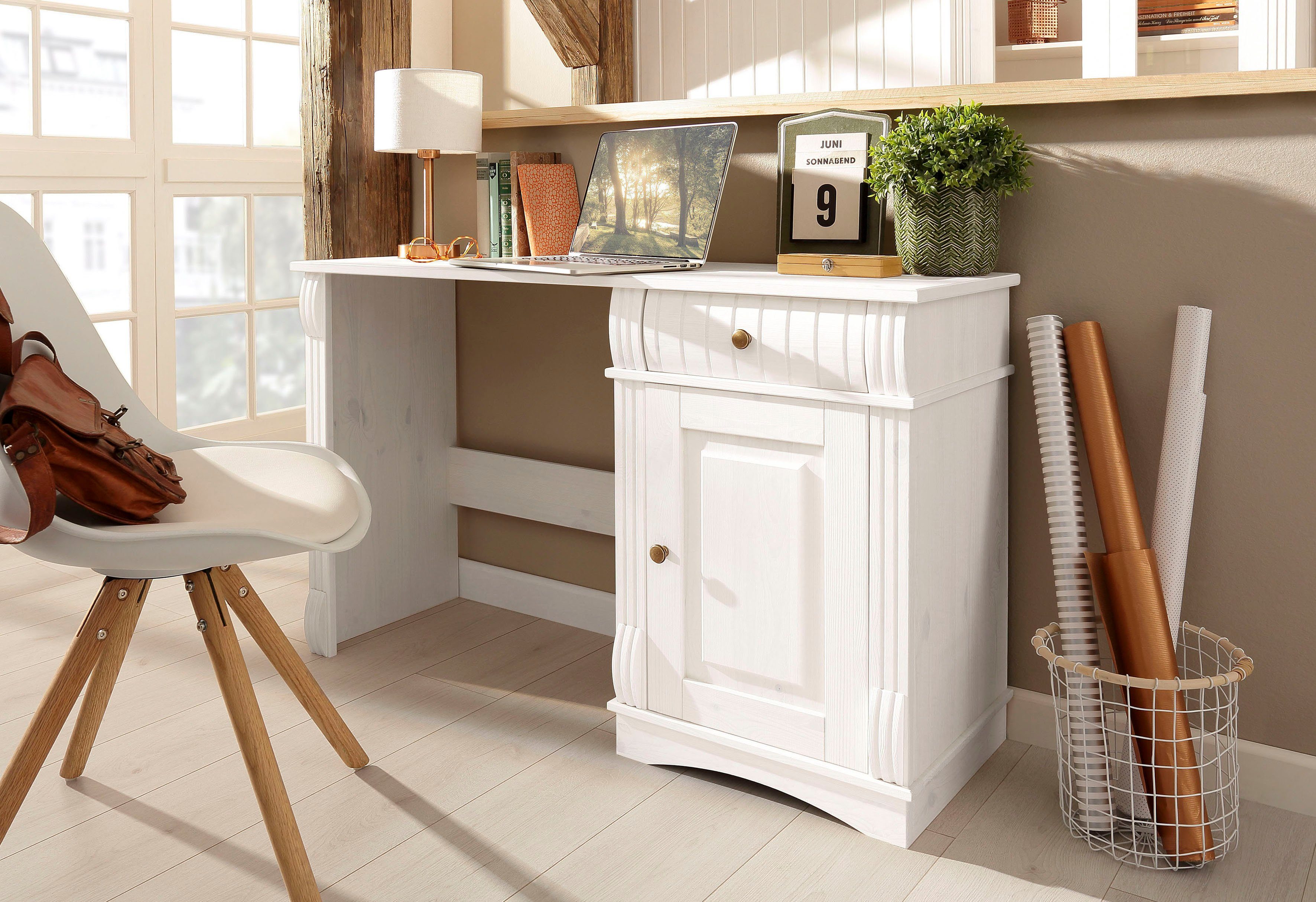 Home affaire Bureau Teresa Computertafel met lades, massief hout, breedte 120 cm