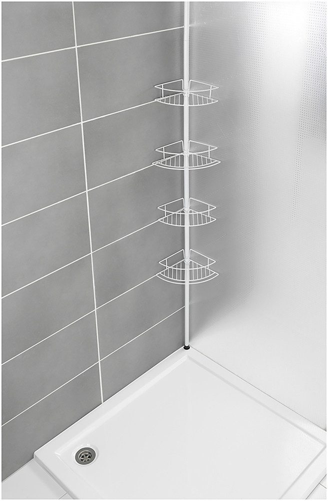WENKO Telescooprek Modell Dolcedo met 4 planken voor douche en bad zonder boren, roestvrijstaal