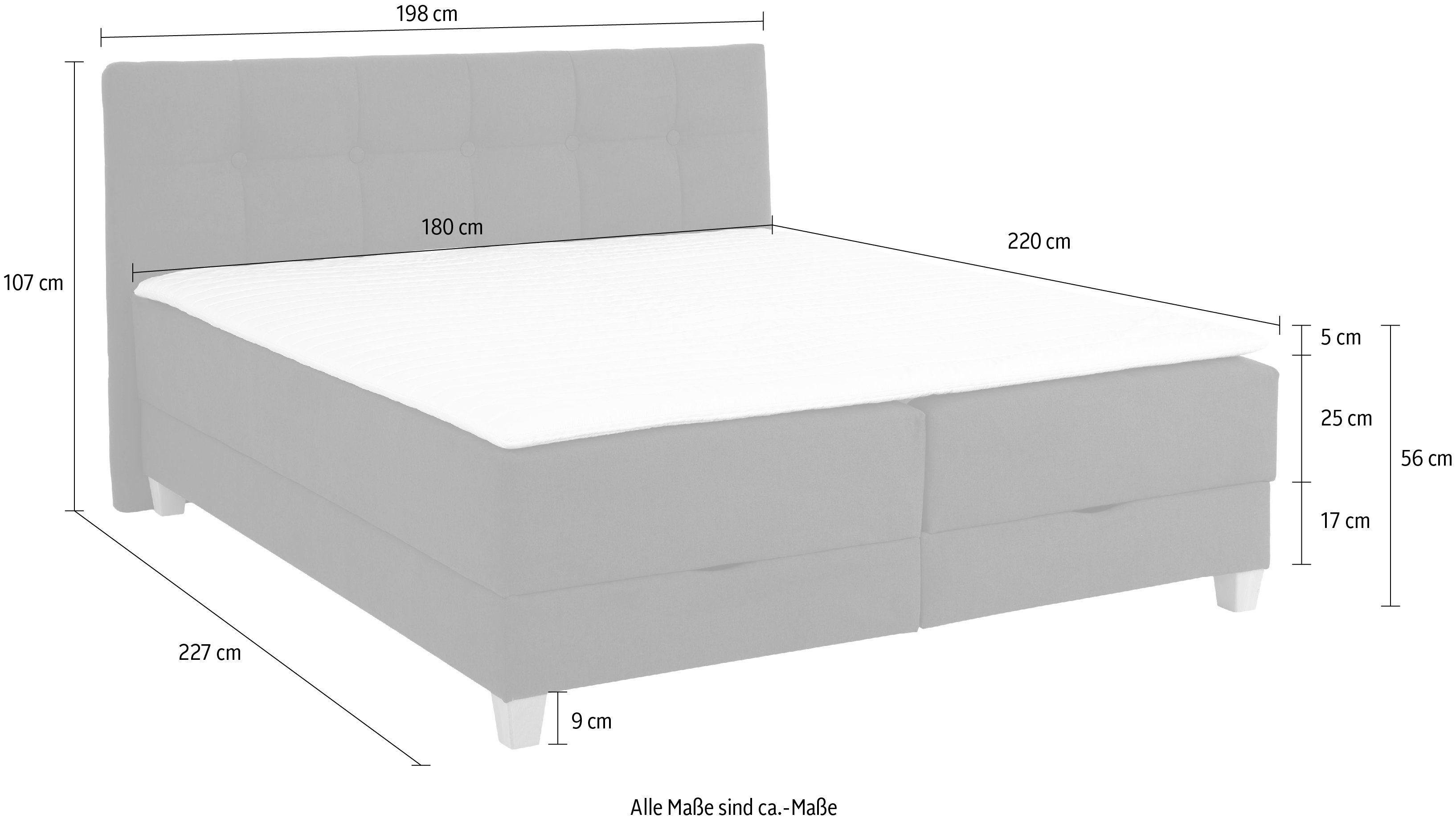 Home affaire Boxspring Lonrai in h2, h3 & h4 en xxl - verlengde 220 cm kiesbaar, incl. topper