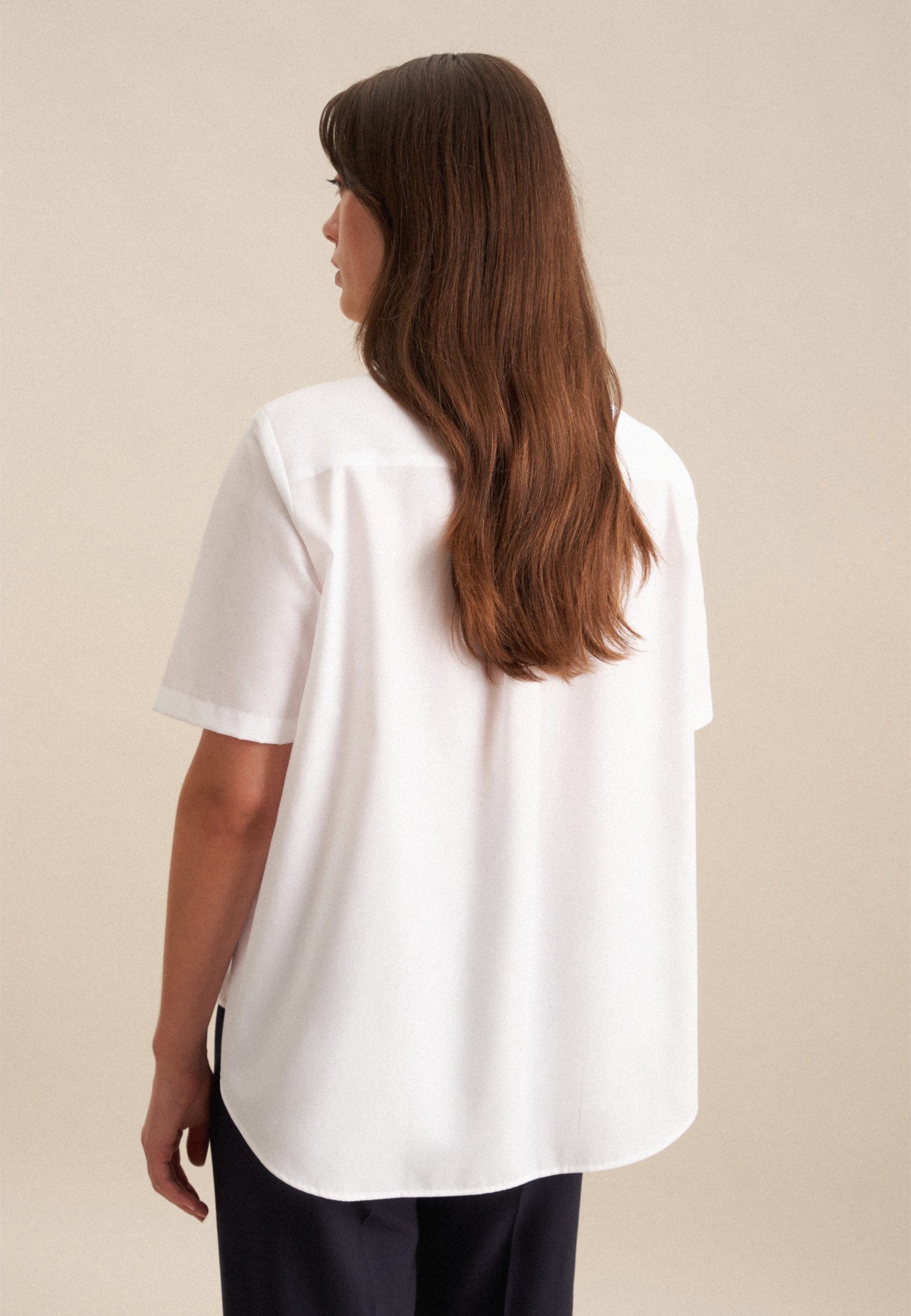 seidensticker Overhemdblouse Zwarte roos Korte mouwen kraag uni