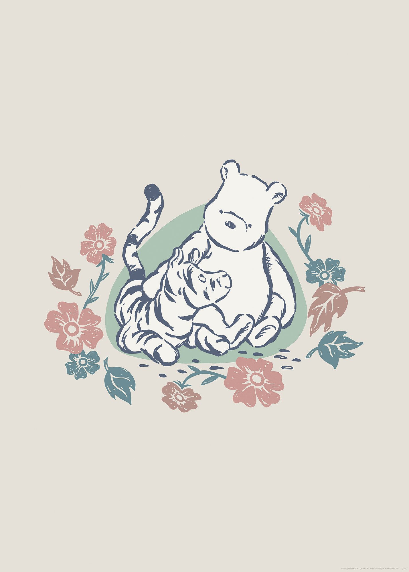 Komar Artprint Disney Winnie the Pooh Flowers and Friends 50 x 70 cm (breedte x hoogte) - kinderkamer, wandsticker (1 stuk)