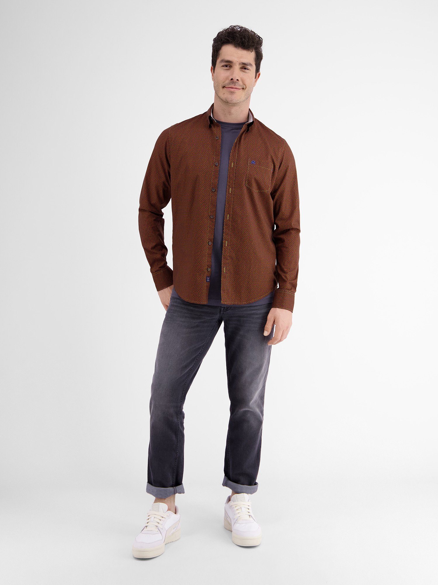 Lerros Overhemd met lange mouwen LERROS poplin overhemd met visgraatpatroon