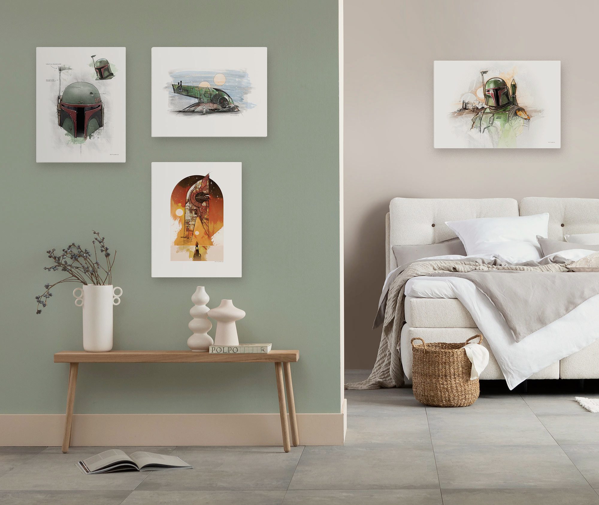 Komar Artprint op linnen Star Wars Boba Fett Spaceship Sketch 40 x 40 cm (breedte x hoogte) - kinderkamer, decoratie (1 stuk)