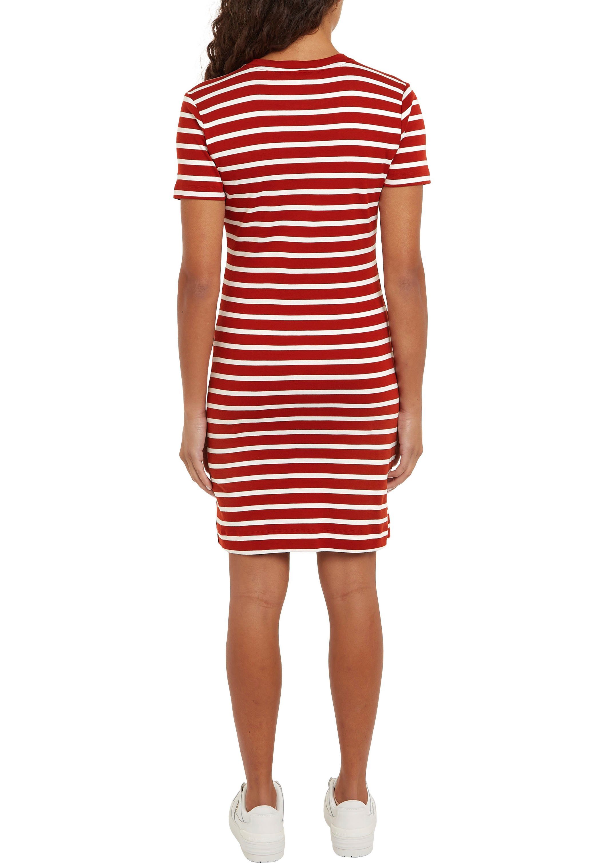 Tommy Hilfiger Shirtjurk NEW CODY STR SLIM SHORT DRS SS met allover streepdessin, logo-vlag