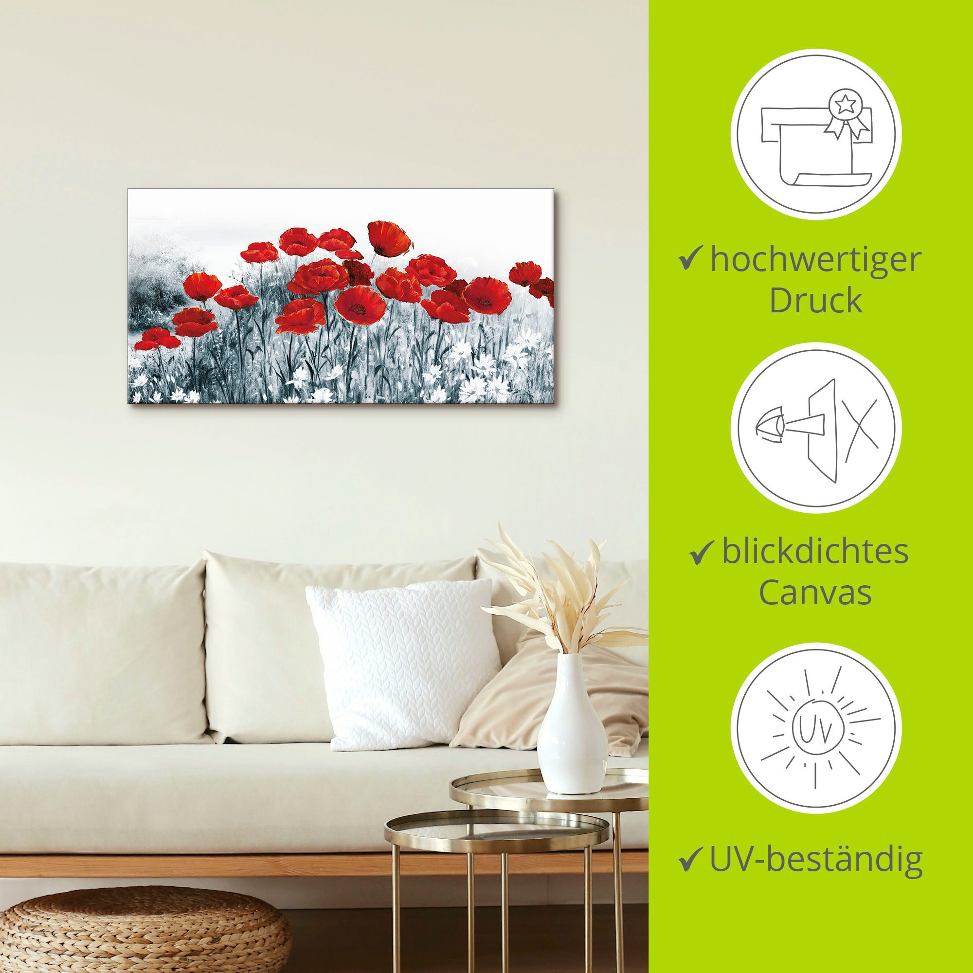 Artland Artprint Rode klaproos in het veld als artprint op linnen in verschillende maten