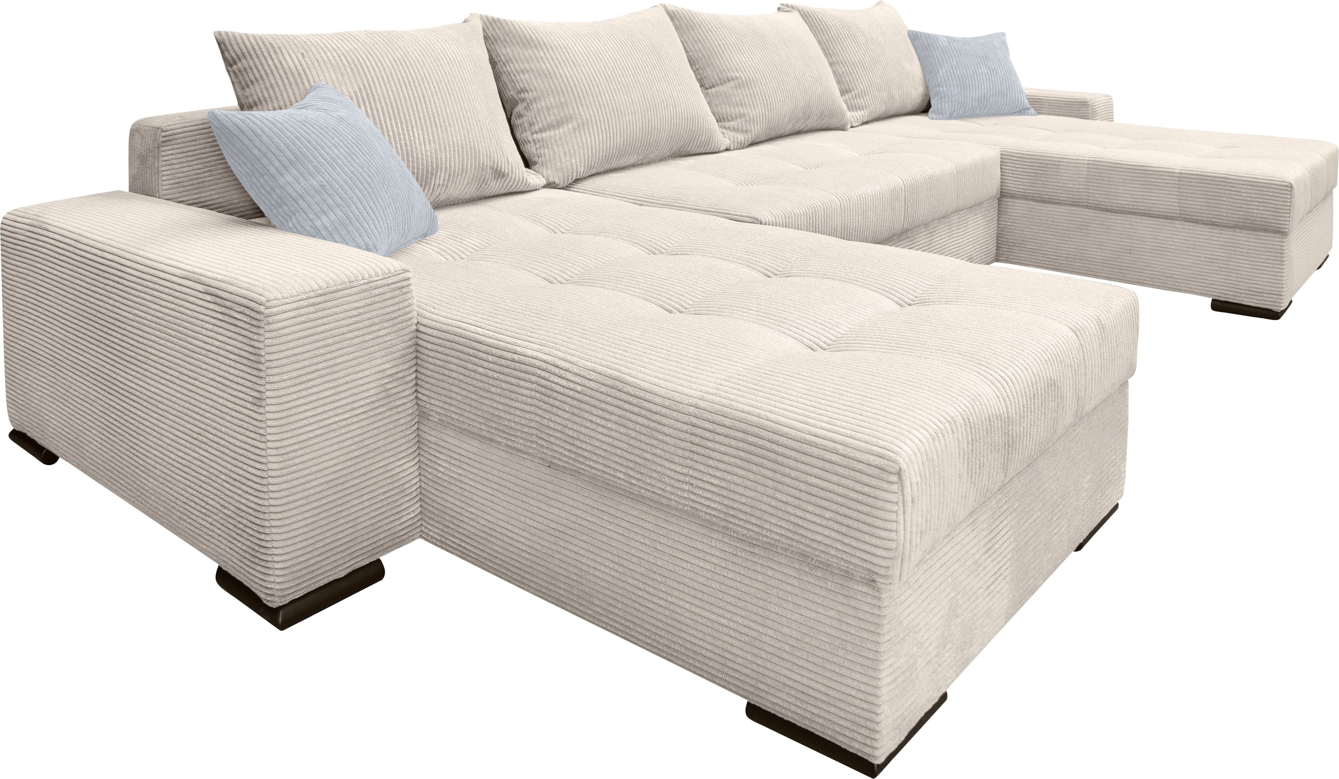 COLLECTION AB Zithoek XL-Josy U-vorm, breedte 313 cm, cord-/mix incl. bedfunctie, bedlade, met 4 gelijk grote rugkussens