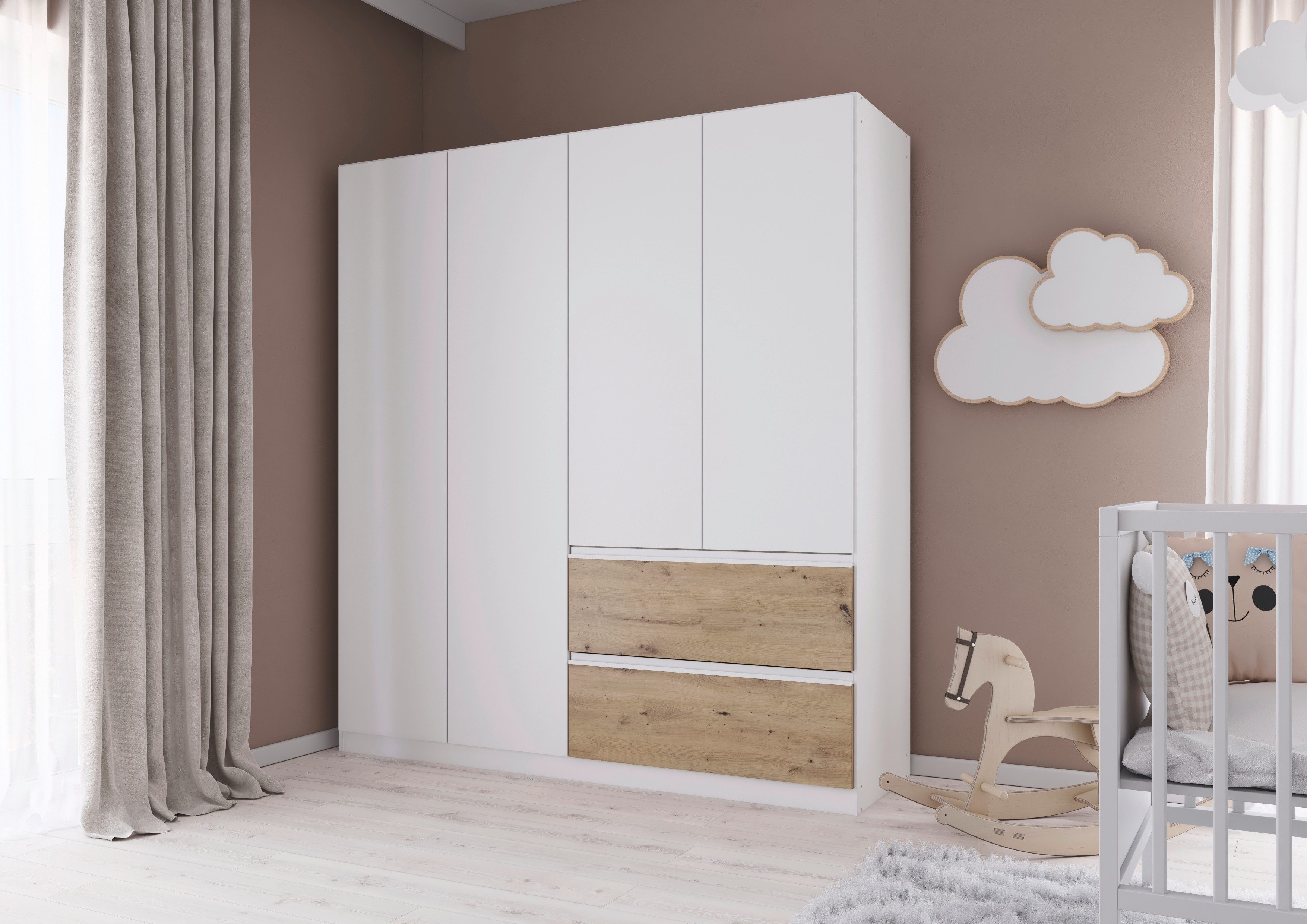 rauch Draaideurkast Kledingkast Kast Garderobe Wasmand COSTA in 3 Breedtes veel ruimte, greeploze front en push-to-open functie made in germany