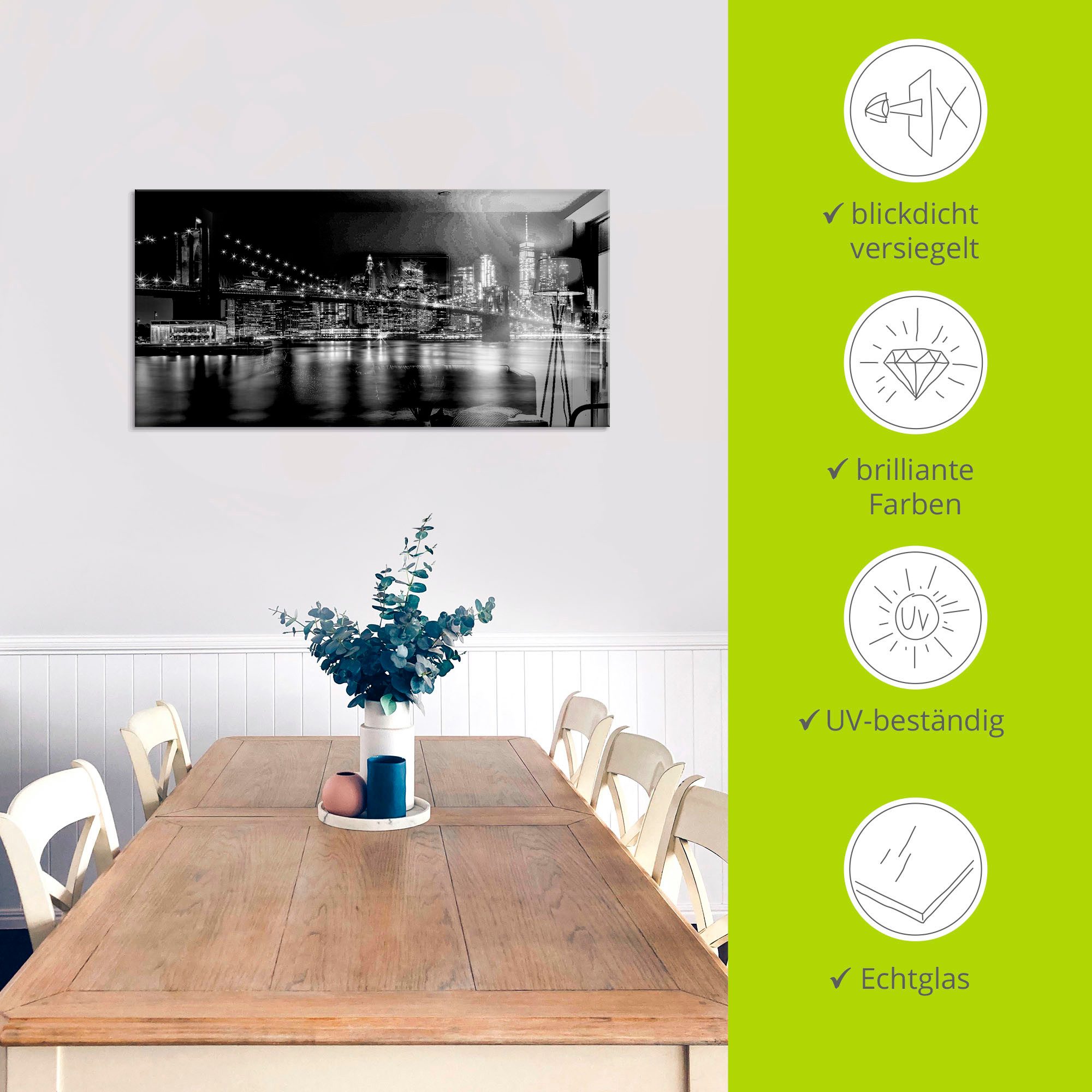 Artland Print op glas Manhattan skyline & Brooklyn Bridge I