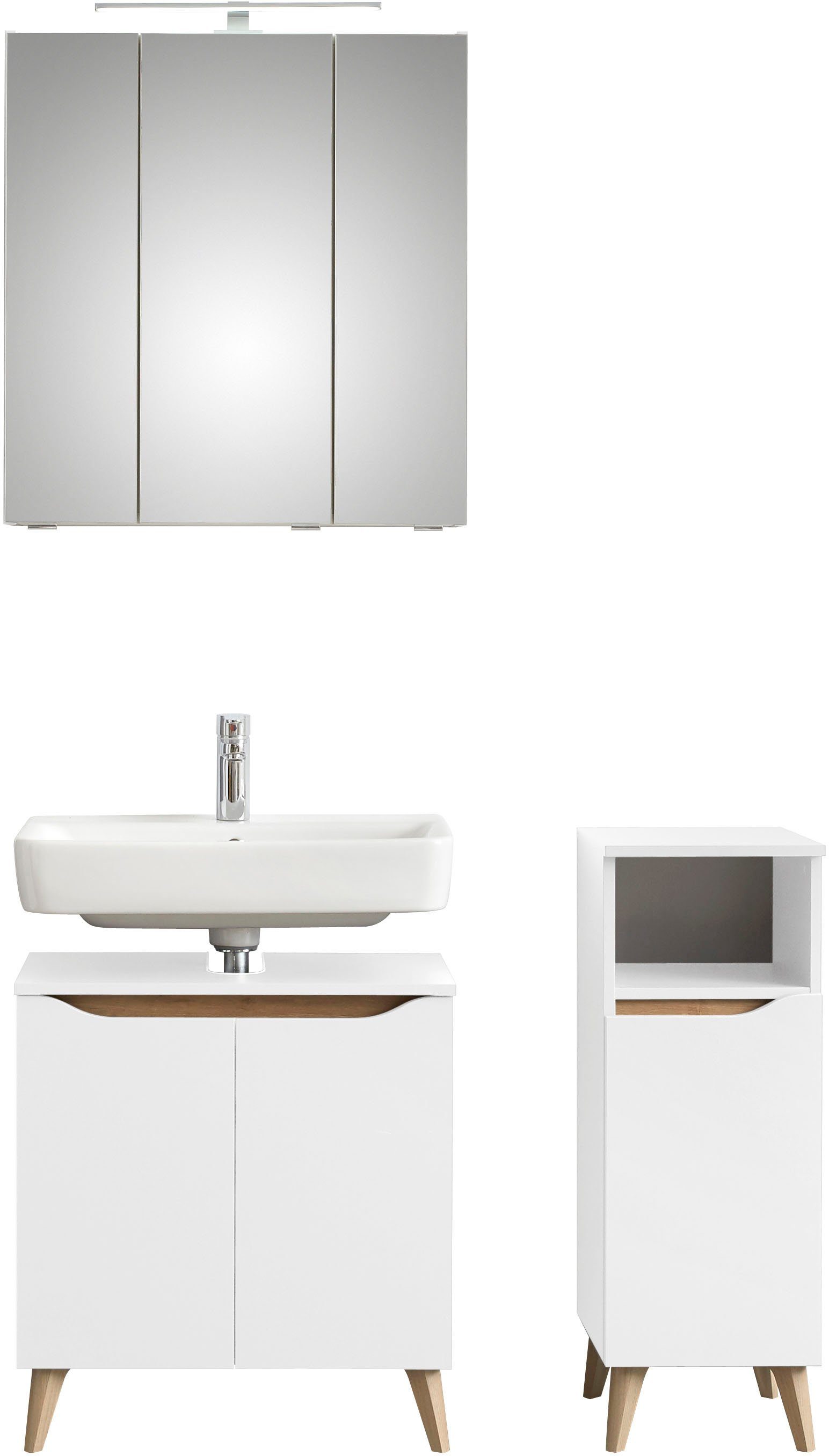 Saphir Badkamerserie Quickset 3-delig, wastafelonderkast met led-spiegelkast Onderkast, inclusief deurdemper, 6 deuren, 1 open vak, badkameraccessoireset (7-delig)