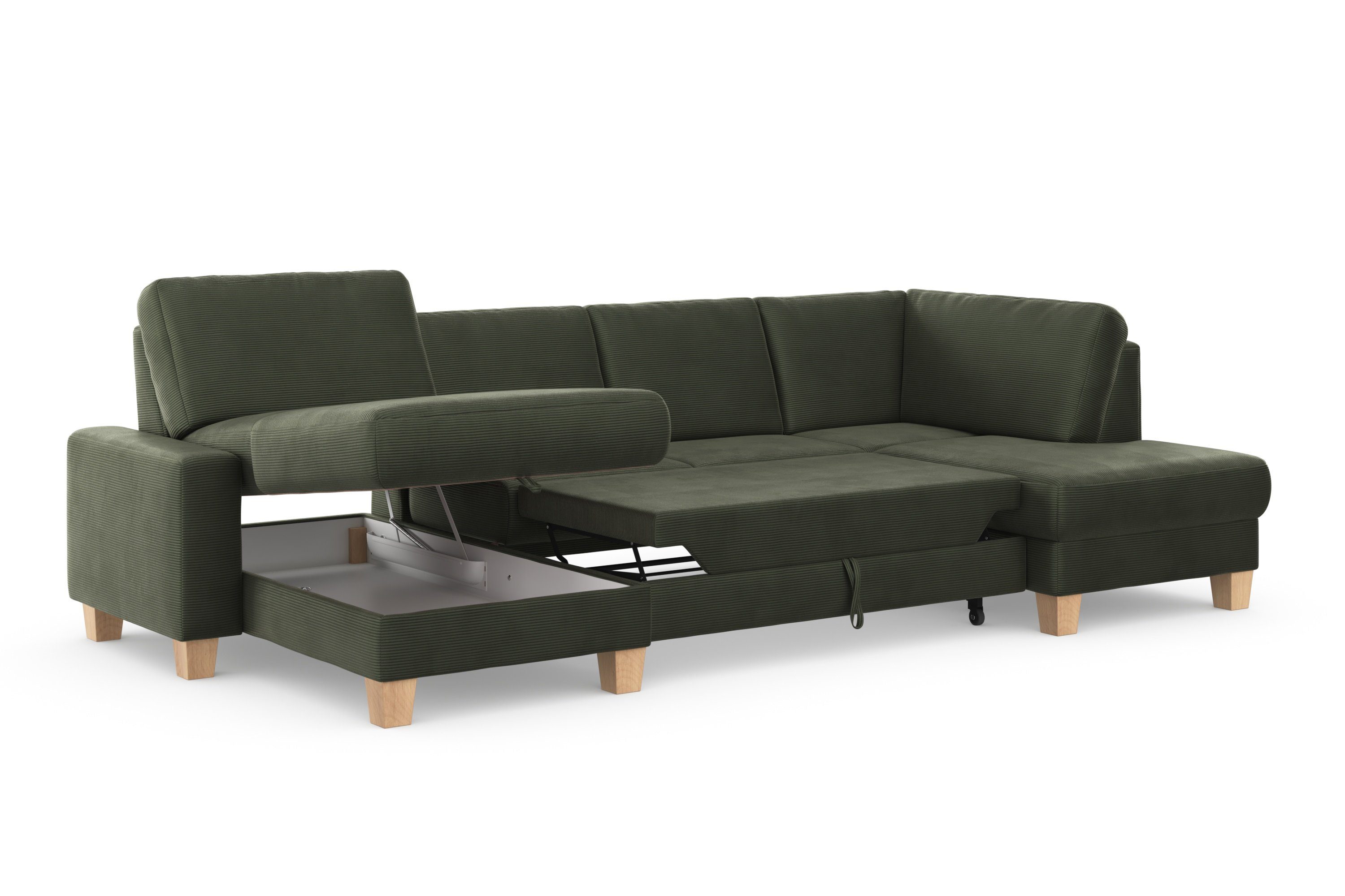 Home affaire Zithoek SUMMER U-vorm met of zonder slaapfunctie en bedkist, cordbekleding