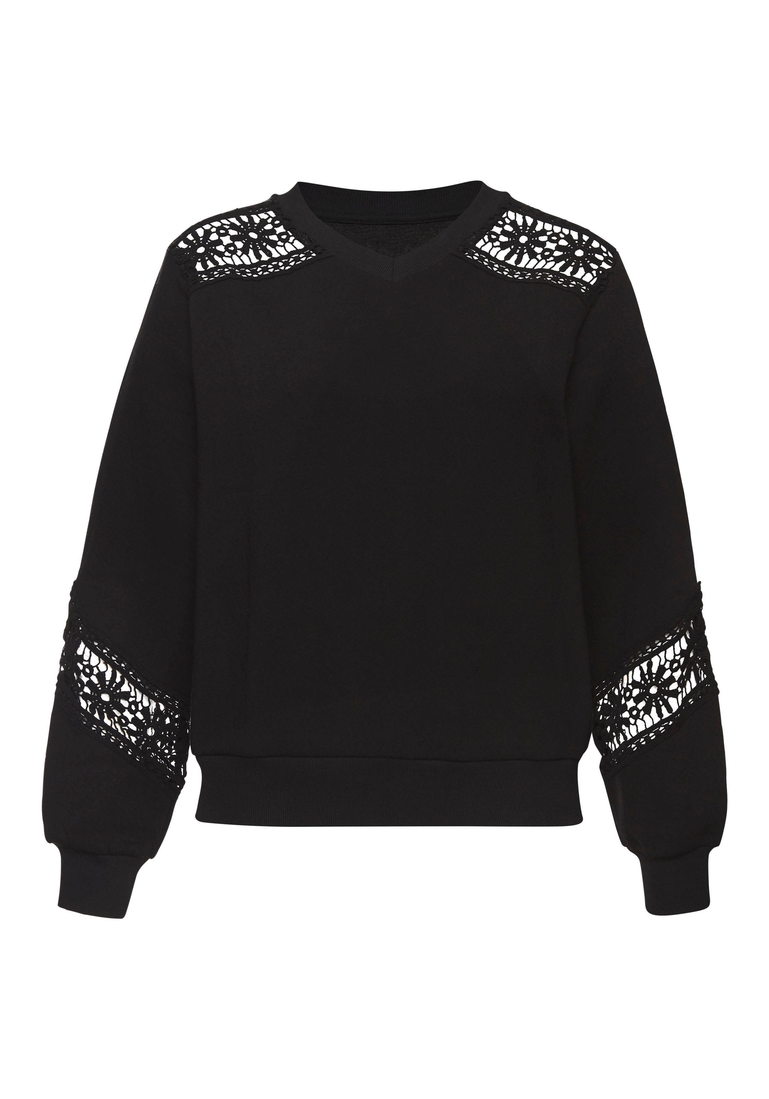 Vivance Sweatshirt met kanten inzetstukken op schouder en mouw