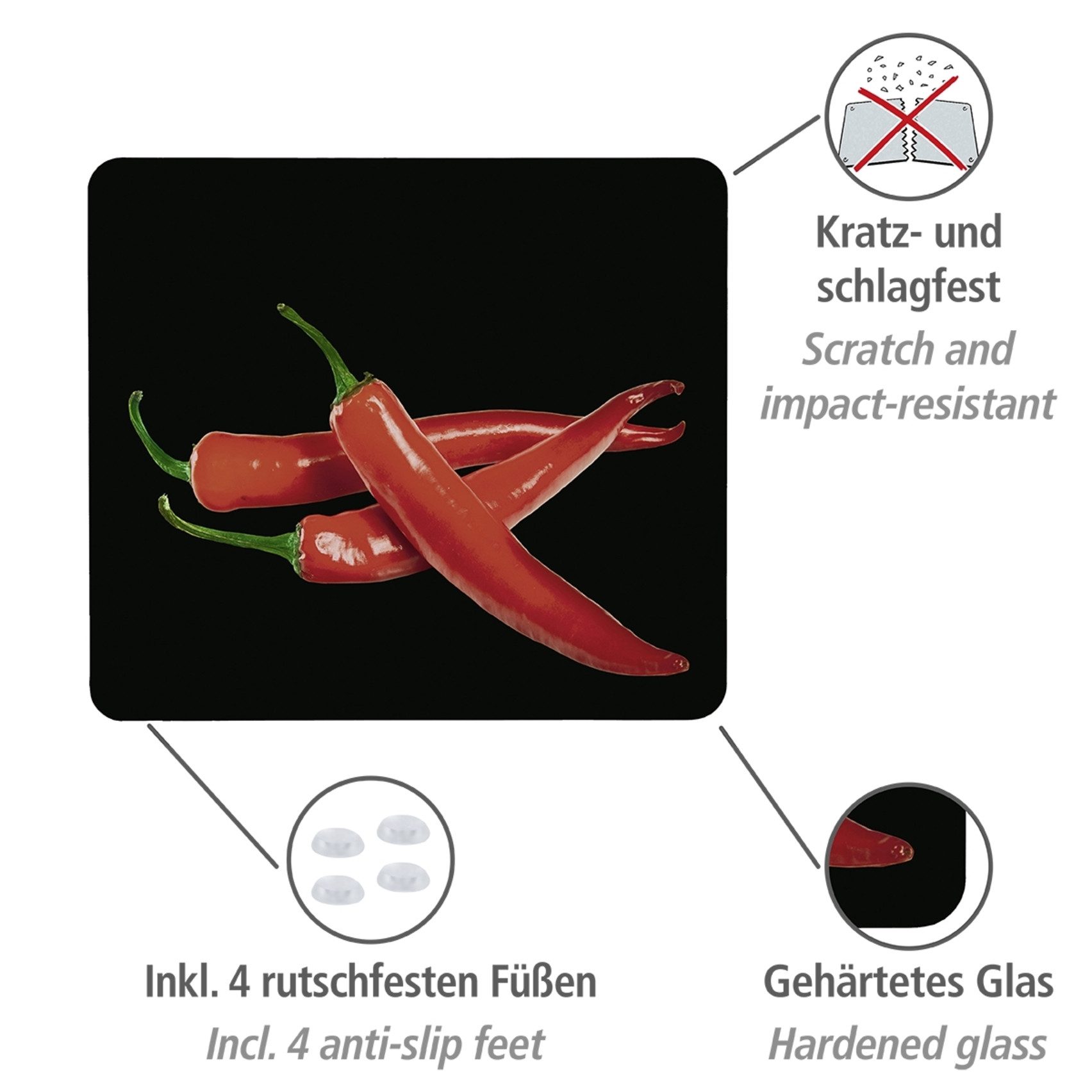 WENKO Kookplaatdeksel Model Hot Peperoni los werkblad te gebruiken (1-delig)