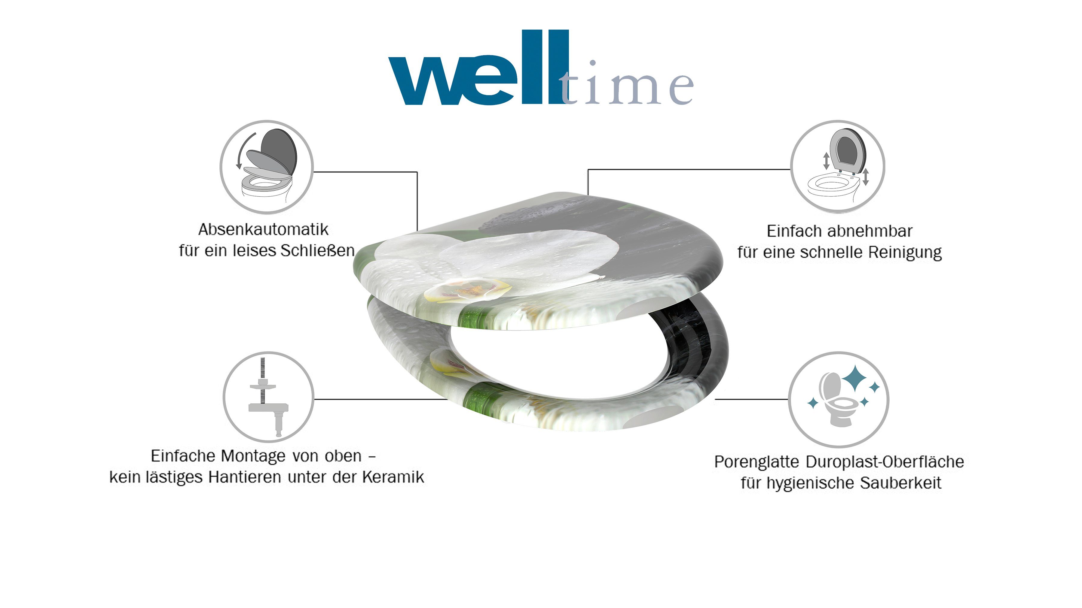 welltime Toiletzitting White flower afneembaar, softclosemechanisme, breukbestendig, krasvast, snelsluiting