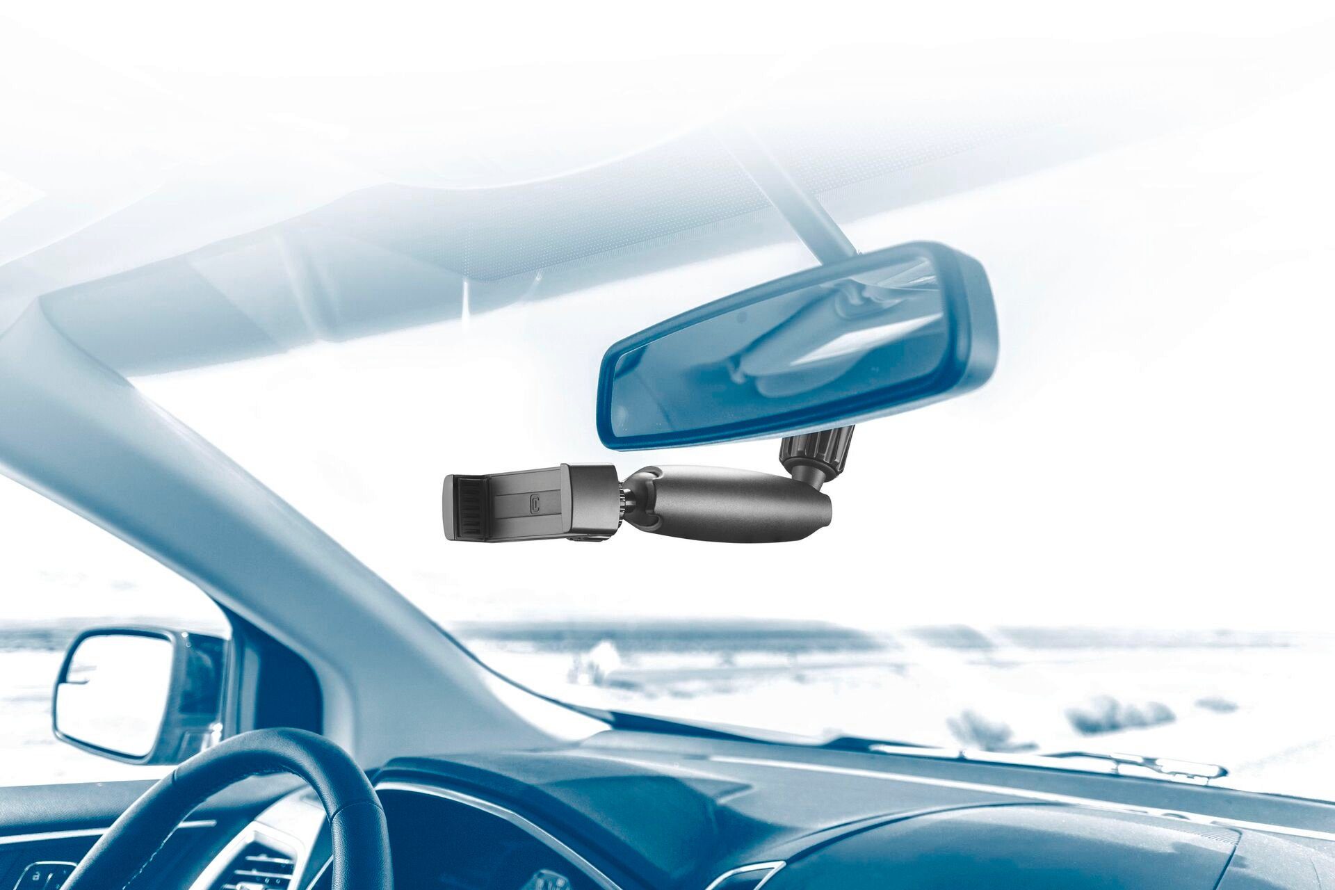 Cellularline Gsm-houder Spin Mirror Car Holder ter bevestiging aan de binnenspiegel/achteruitkijkspiegel, 360° draaibaar