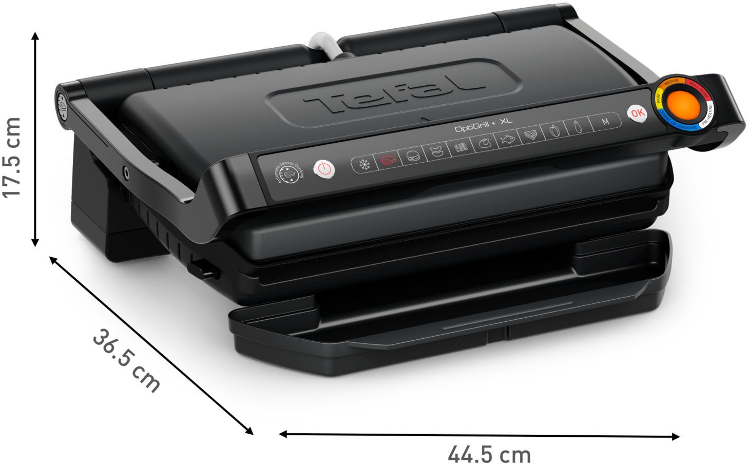 Tefal Contactgrill OptiGrill+ XL, erneuerte Kochstufenanzeige, 9 automatische Programme vernieuwde kookniveau-indicator, 9 automatische programma's + handmatig programma