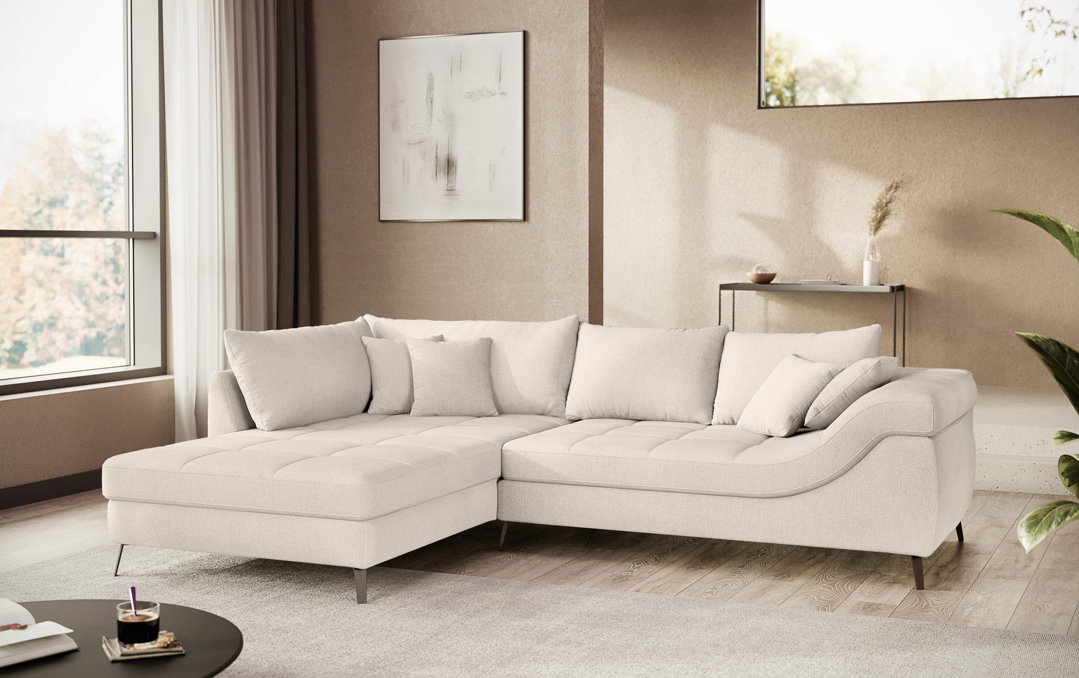 Mr. Couch Hoekbank Portofino L-vorm 4 bekledingskwaliteiten, 13,5 cm hoge metalen profielvoeten in mat zwart