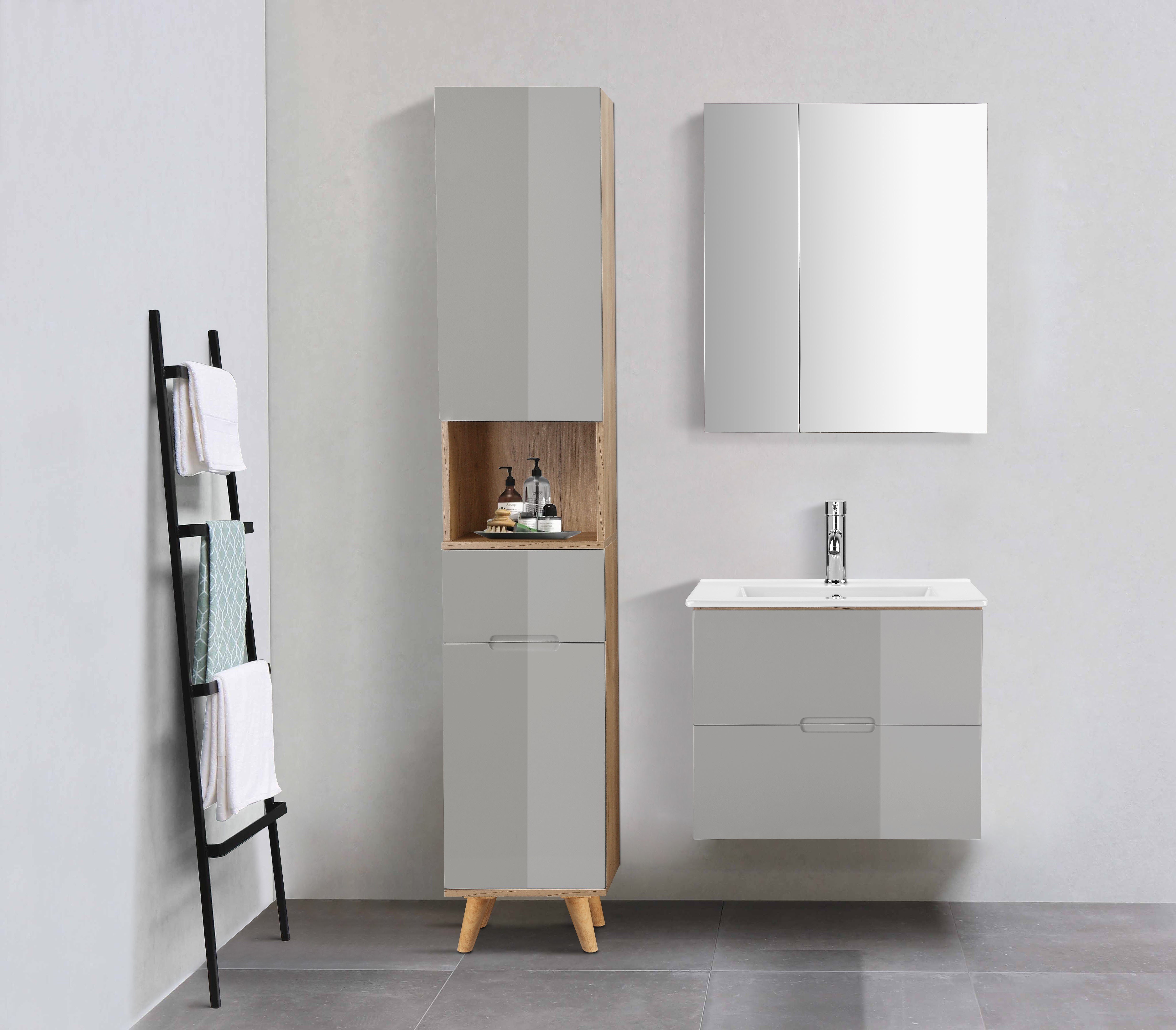 welltime Hoge kast Lund badkamerkast Scandinavisch design met veel bergruimte