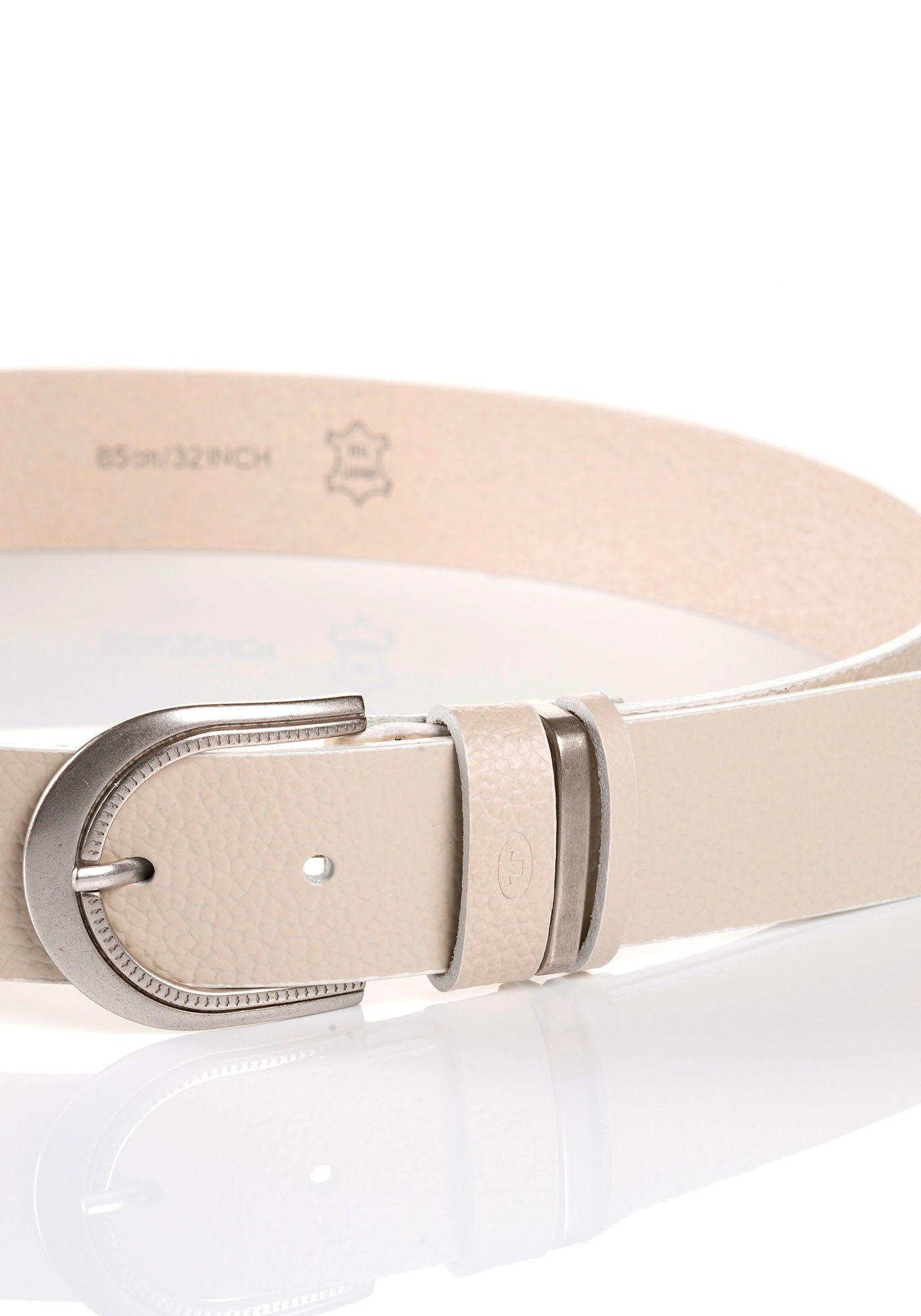 Tom Tailor Leren riem TTSANDRA 3,5 cm brede damesriem, genarbde oppervlakte, gesp zilverkleurig