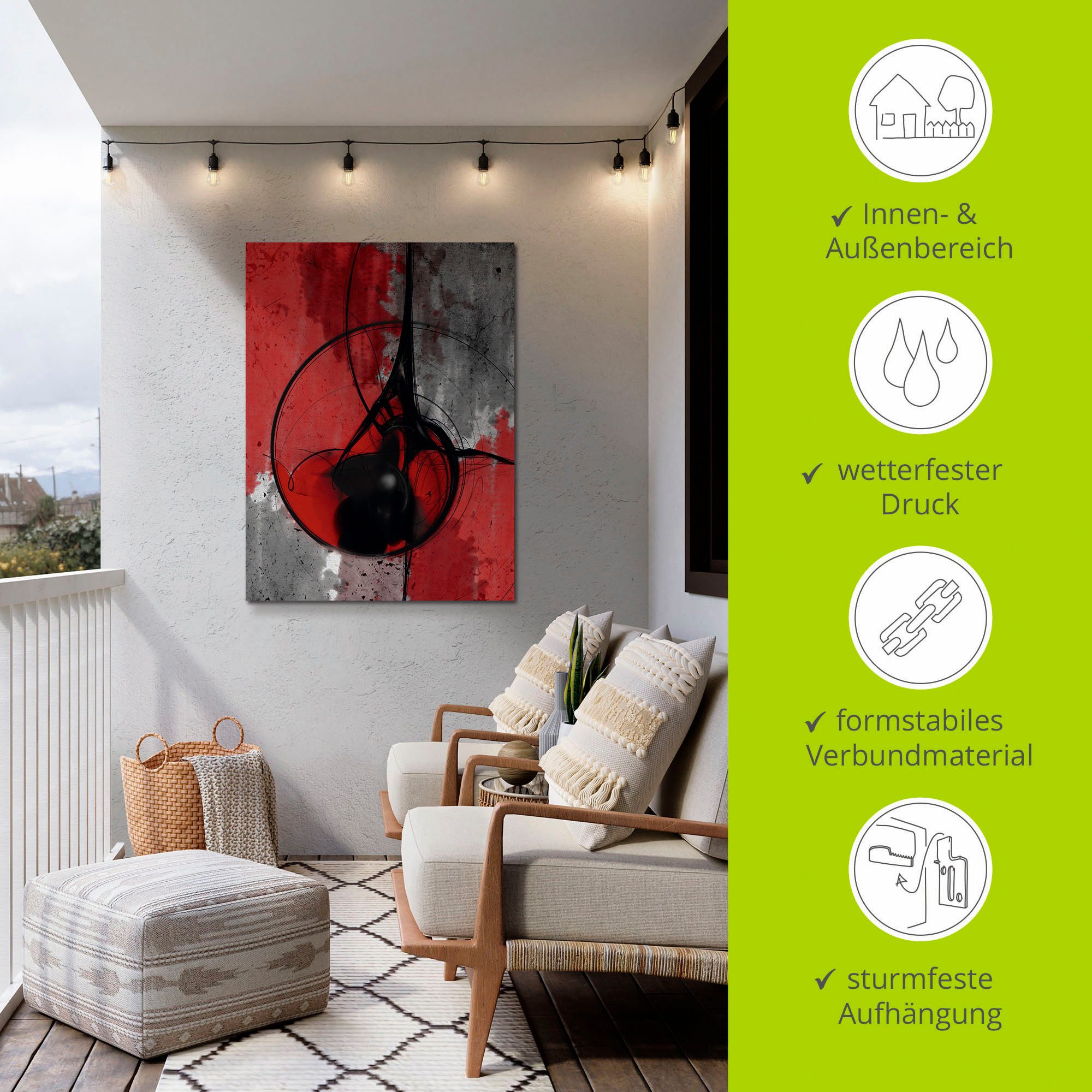 Artland Artprint Abstract in rood en zwart als artprint van aluminium, artprint voor buiten, artprint op linnen, poster in verschillende maten. maten