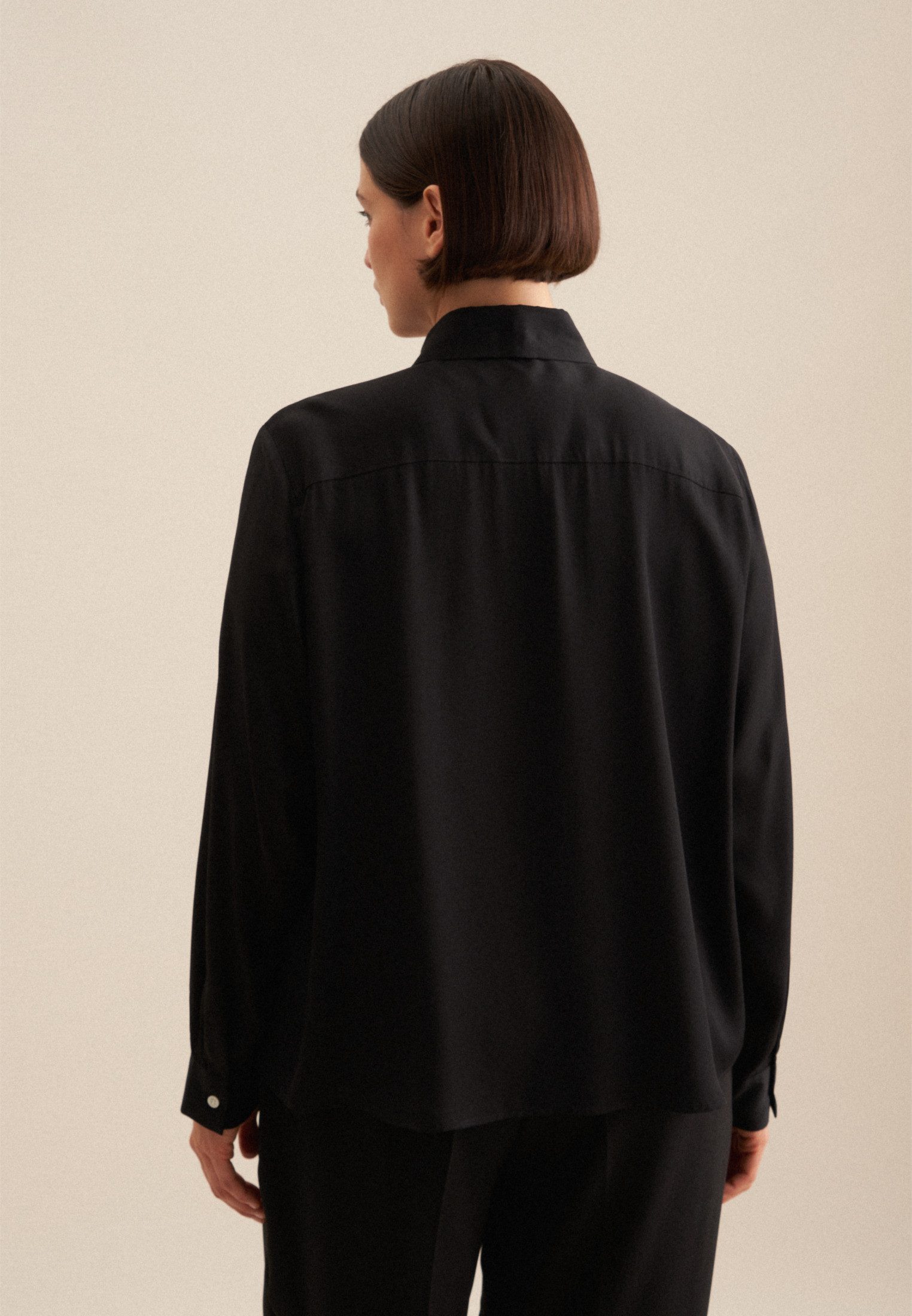 seidensticker Overhemdblouse Zwarte roos Lange mouwen kraag uni
