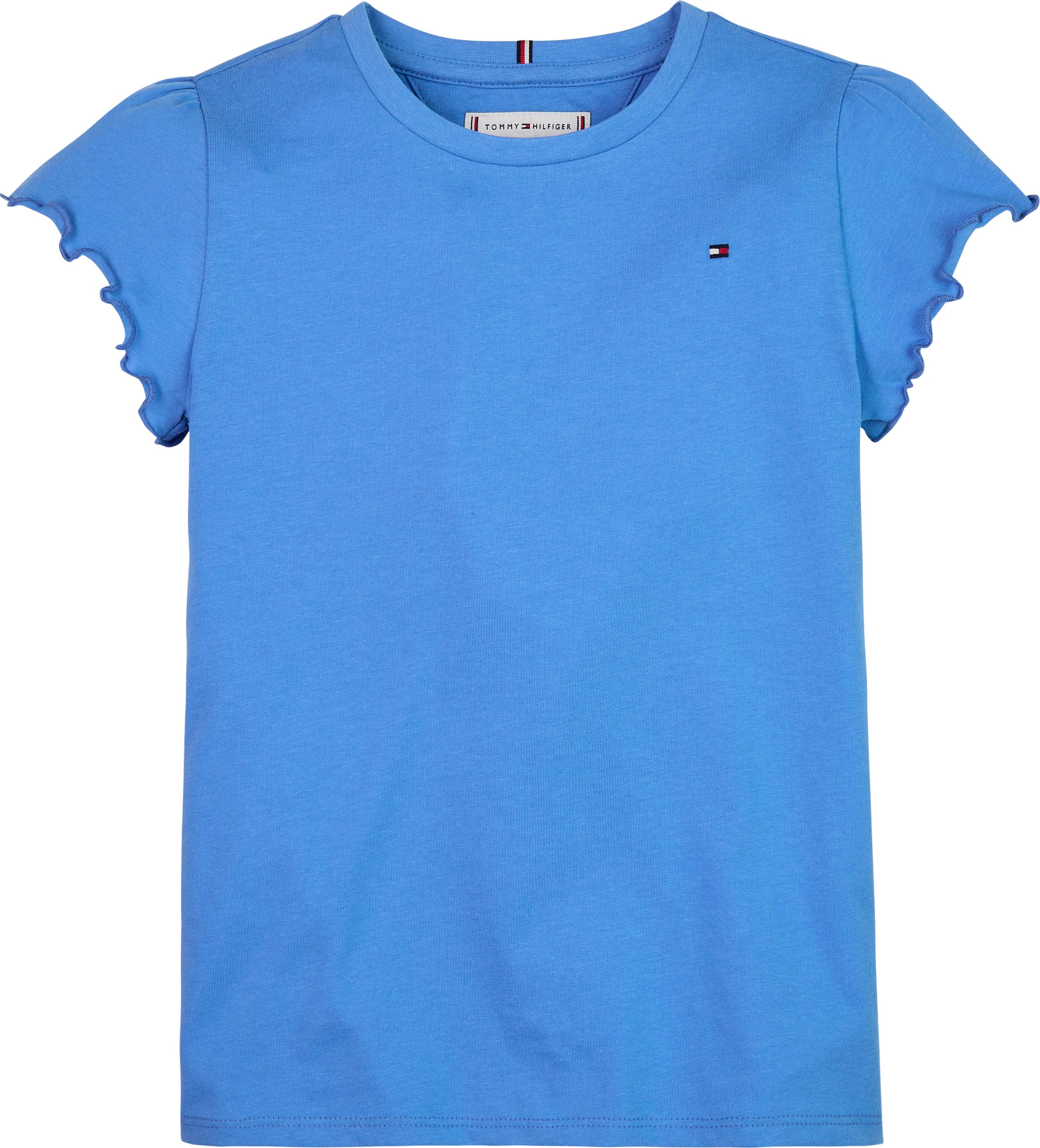 Tommy Hilfiger T-shirt ESSENTIAL RUFFLE SLEEVE TOP S/S met golfrand, logo-geborduurde details