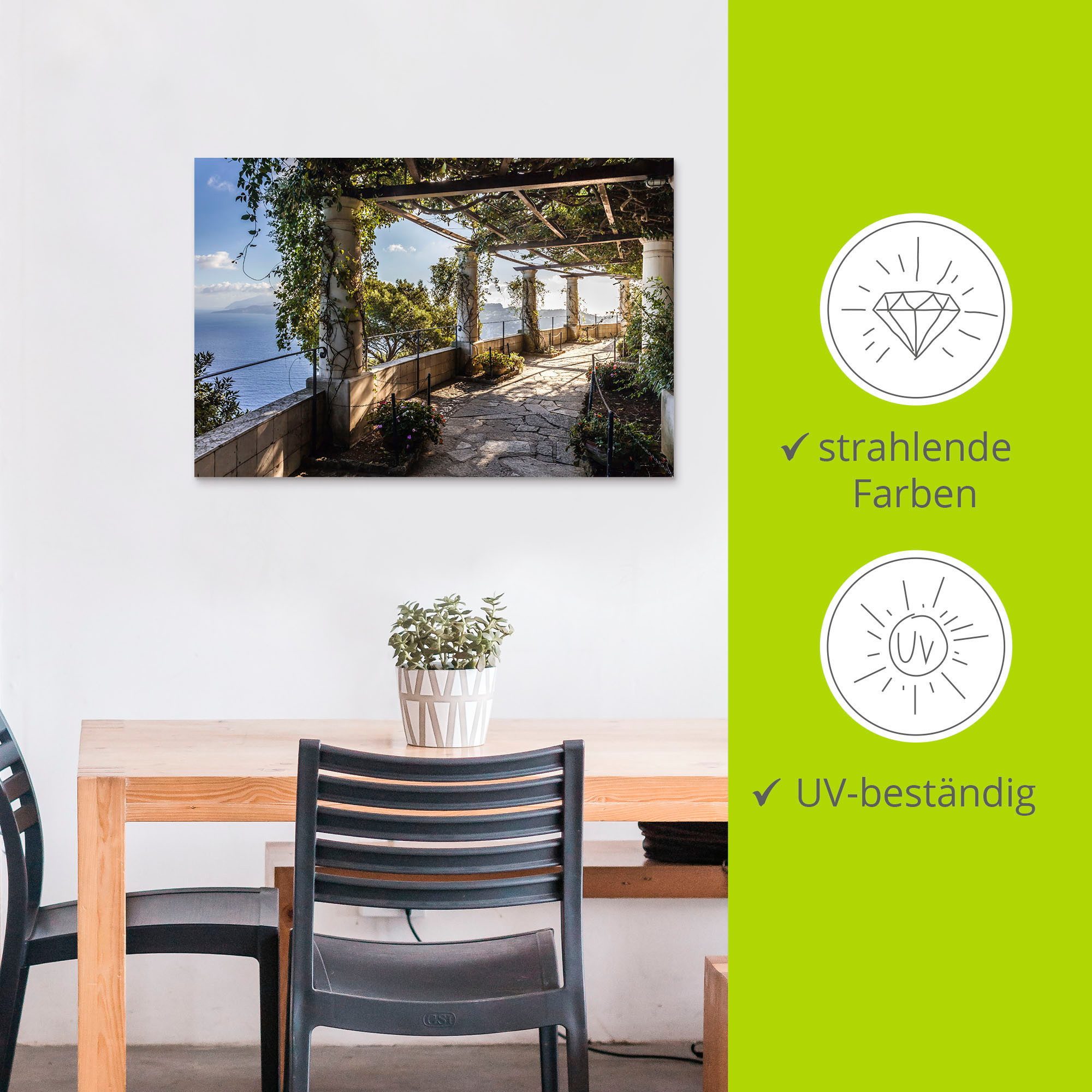 Artland Artprint Tuin van de villa San Michele op capri als artprint van aluminium, artprint voor buiten, artprint op linnen, poster, muursticker
