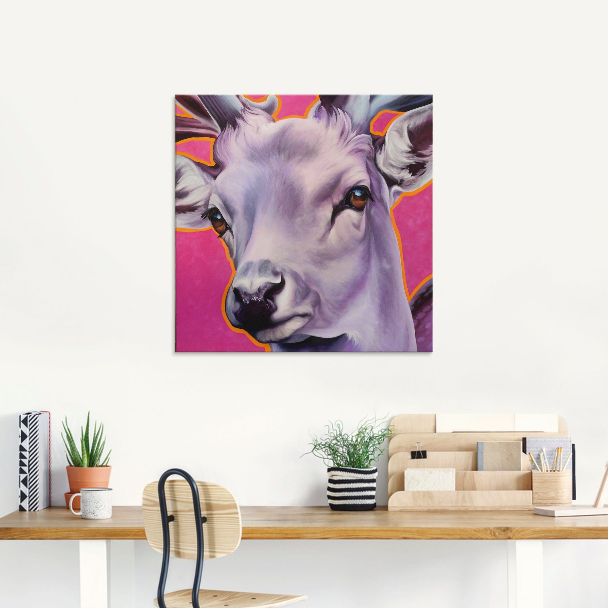 Artland Print op glas Edelhert pink in verschillende maten